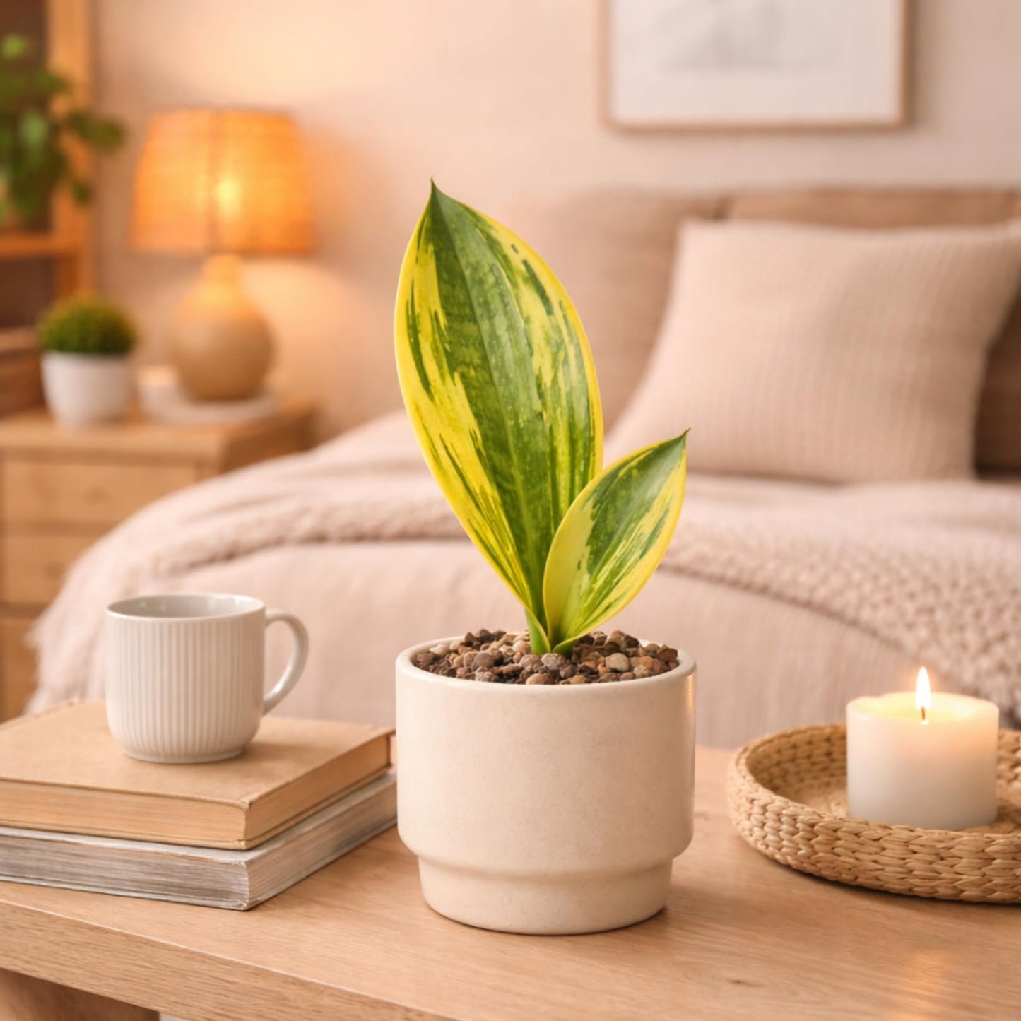 Variegated Whale Fin Plant 8–10 Inch Live Plant – Rare Variegated Sansevieria Masoniana Indoor Succulent, Easy Care Air Purifying Snake Plant, Unique Home Decor Houseplant Gift