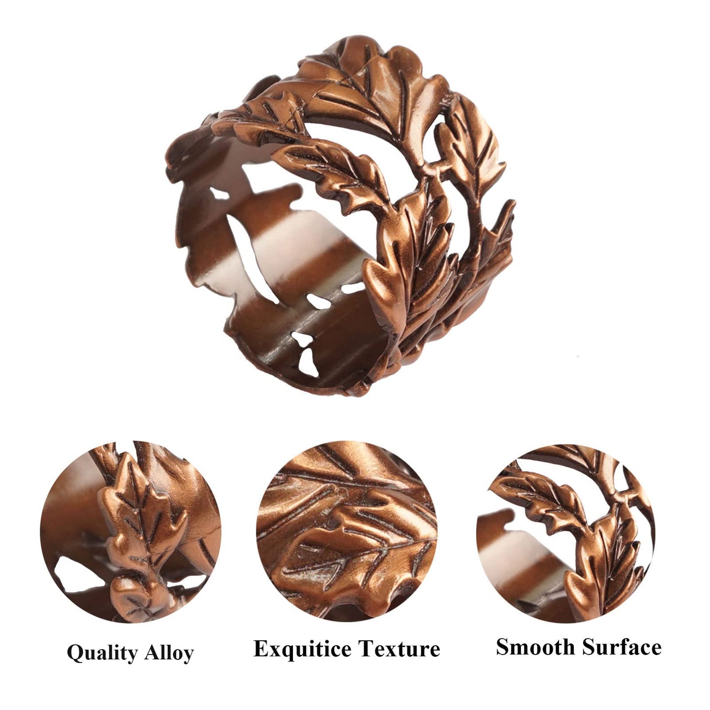 Utalek Leaf Shape Napkin Rings Set of 6, Bronze Napkin Rings Metal Napkin Ring Holders for Dinner Party, Wedding, Banquets,Thanksgiving, Holiday Table Settings