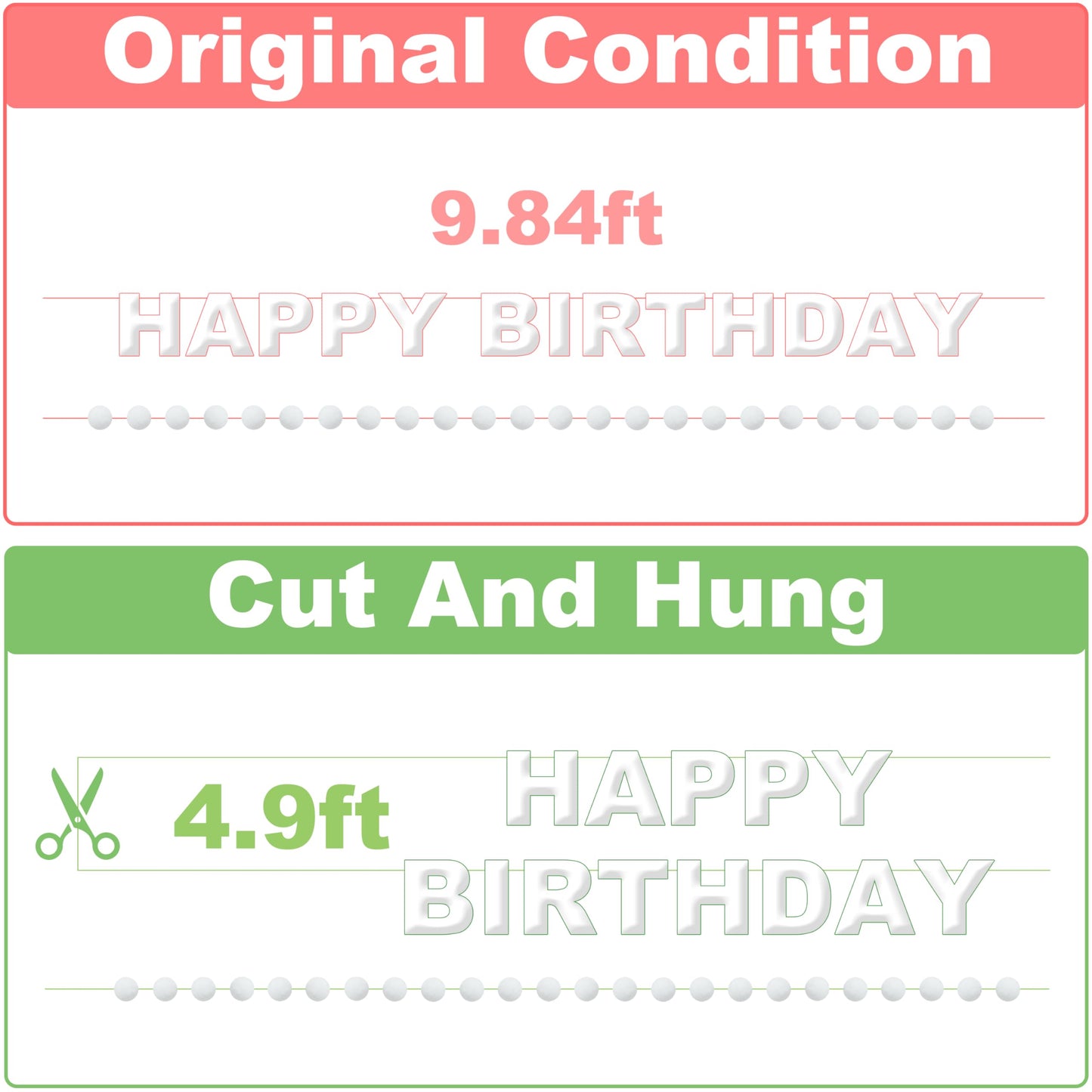 2 PCS Pre-Strung 3D Felt Happy Birthday Banner - White Theme Birthday Decorations Sign, Pom Pom Garland, Reusable Party Decor, Photo Prop（White）