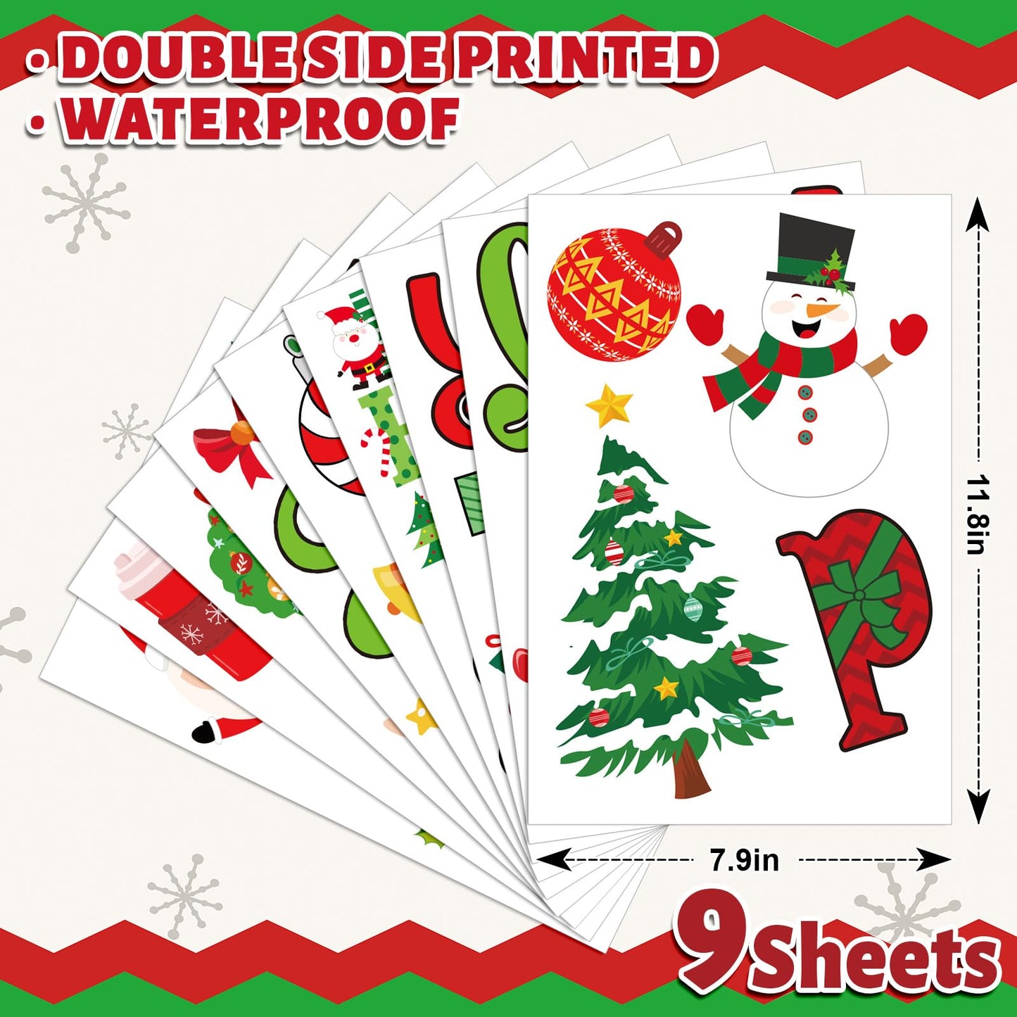 Whaline 9 Sheets Christmas Window Cling Stickers Xmas Santa Reindeer Cartoon Reusable Window Decals for Holiday Party Home Office Classroom Decoration