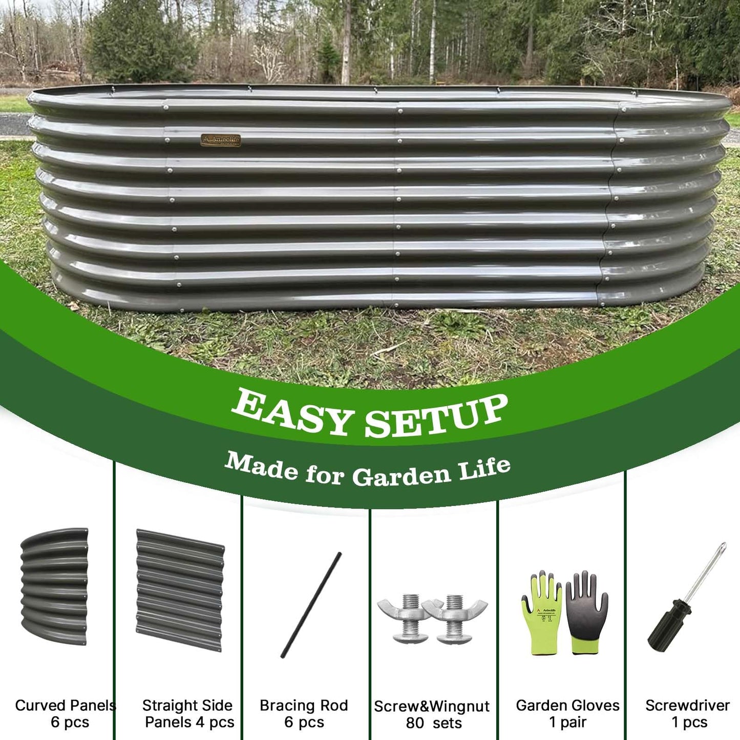 A ANLEOLIFE 6X3X2 ft Galvanized Raised Garden Beds Outdoor, Oval Large Metal Deep Root Planter Box for Planting Vegetables Flowers Herb, Anti-Rust & Easy-Setup, Quartz Grey