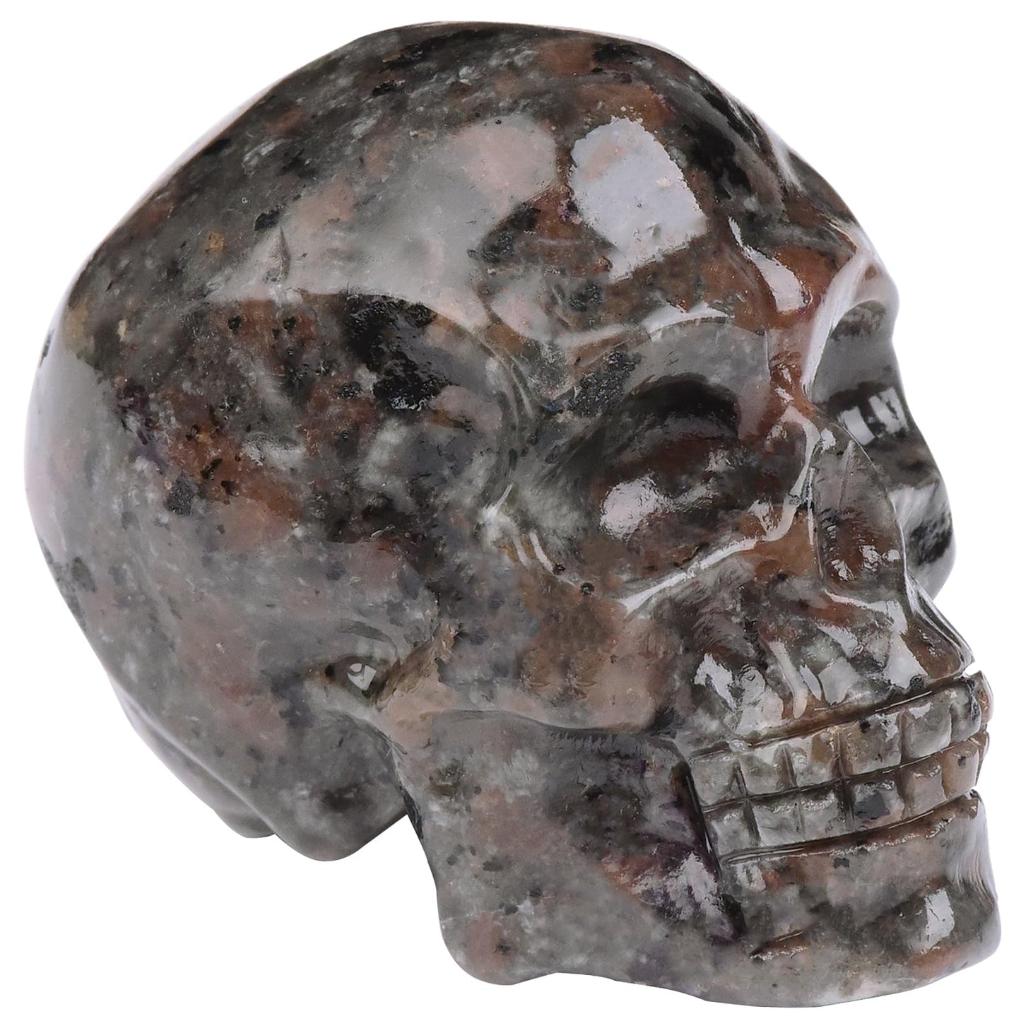 Hguxmcu Yooperlite Crystal Skull, 1.4 Inch Miniature Hand Carved Reiki Healing Pocket Stone, Small Collectible Skull Figurine for Altar Home Office Decor, Crystal Statue Meditation Gift for Men Women
