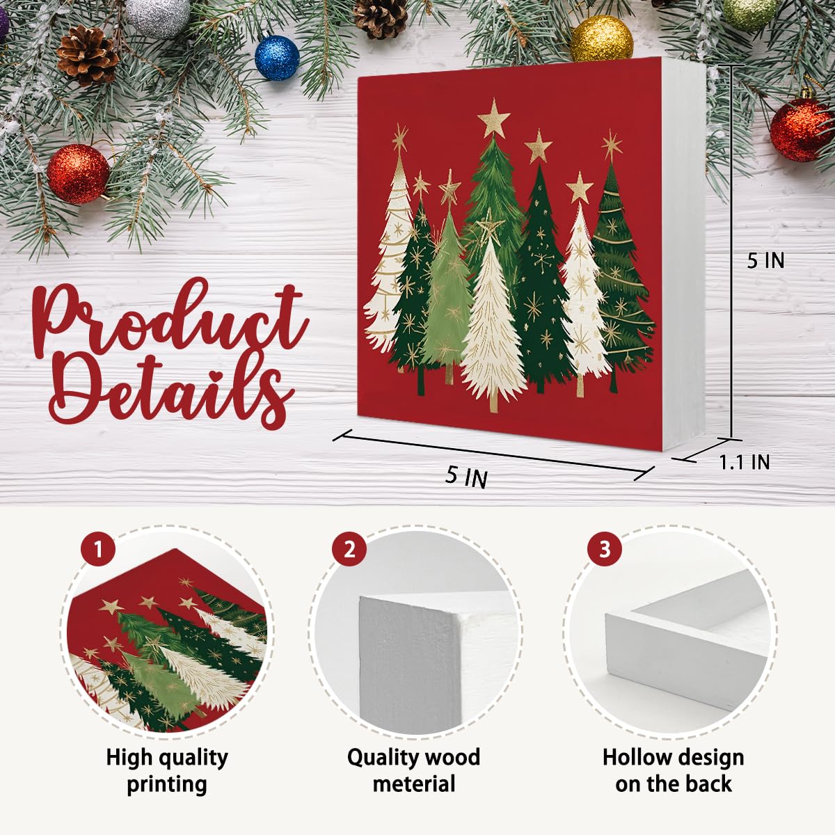 Yetmadi Christmas Trees Wooden Box Sign Plaque Decor, Rustic Christmas Artwork, Christmas Decorations for Home Shelf Mantel Fireplace Table Party Decor
