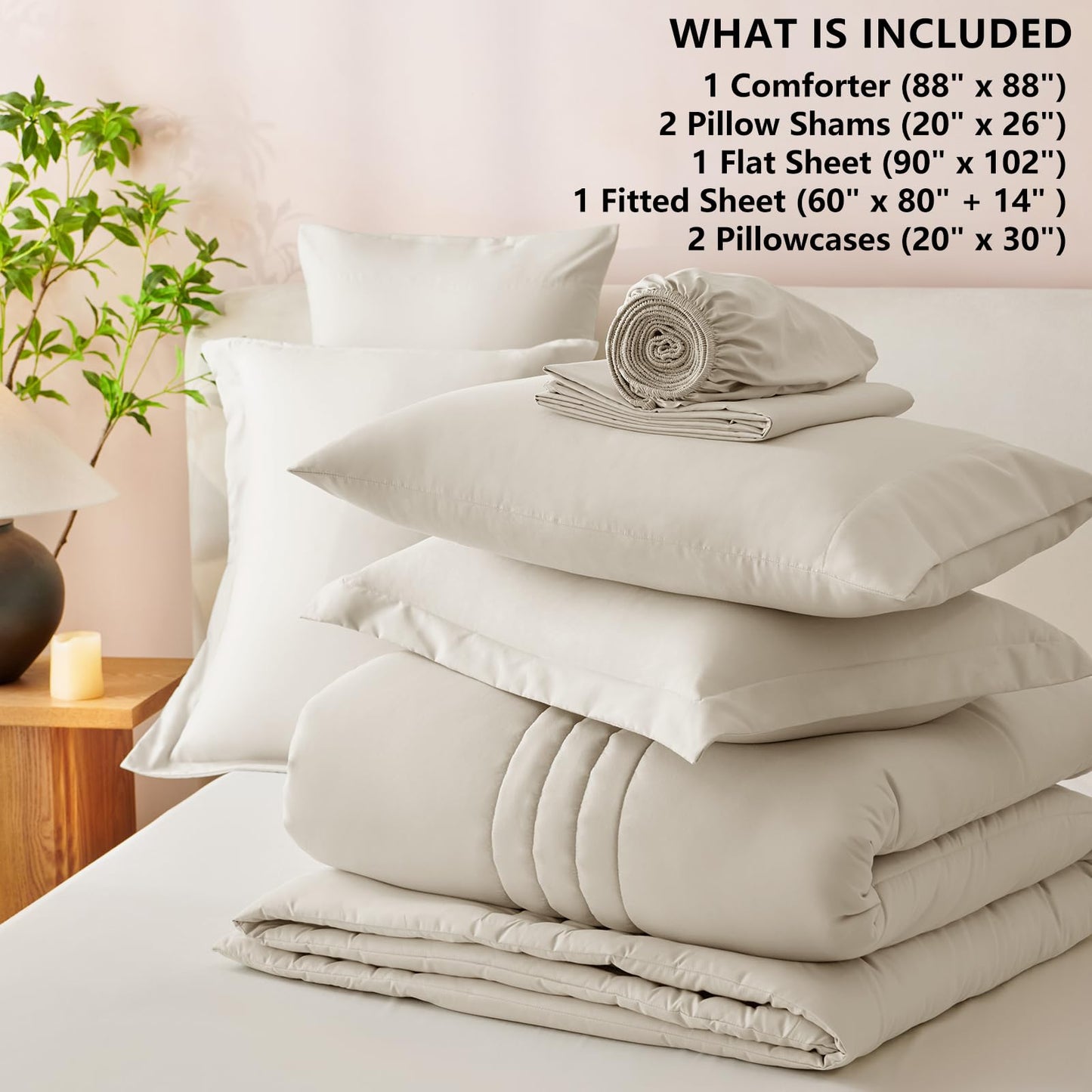 CozyLux Queen Size Comforter Sets - 7 Piece Bed in a Bag Beige Comforter Set with Sheets Luxury Queen Bed Set All Seasons, Soft Bedding Set with Down Alternative Comforter, Sheets, Pillowcases & Shams