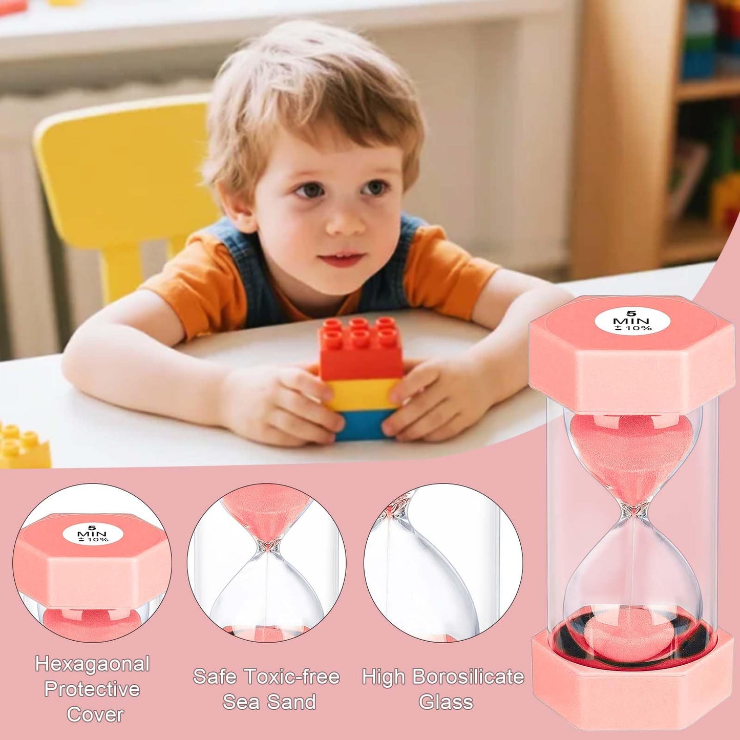 YLTIMER 25 Minute Hourglass Sand Timer, Plastic Sandglass Watch Timer, Unbreakable Green Sand Clock Hour Glass 25 Min for Classroom, Games (Pink)