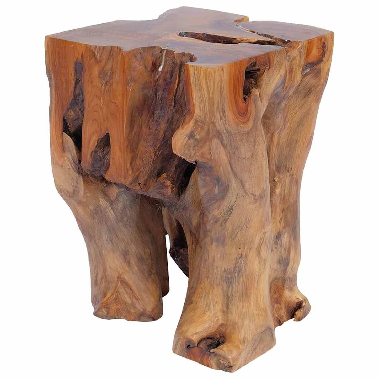 Tidyard Handmade Teak Wooden Stool with Rustic Charm, Unique Footrest or Side Table for Living Room 30 x 30 x 40 cm