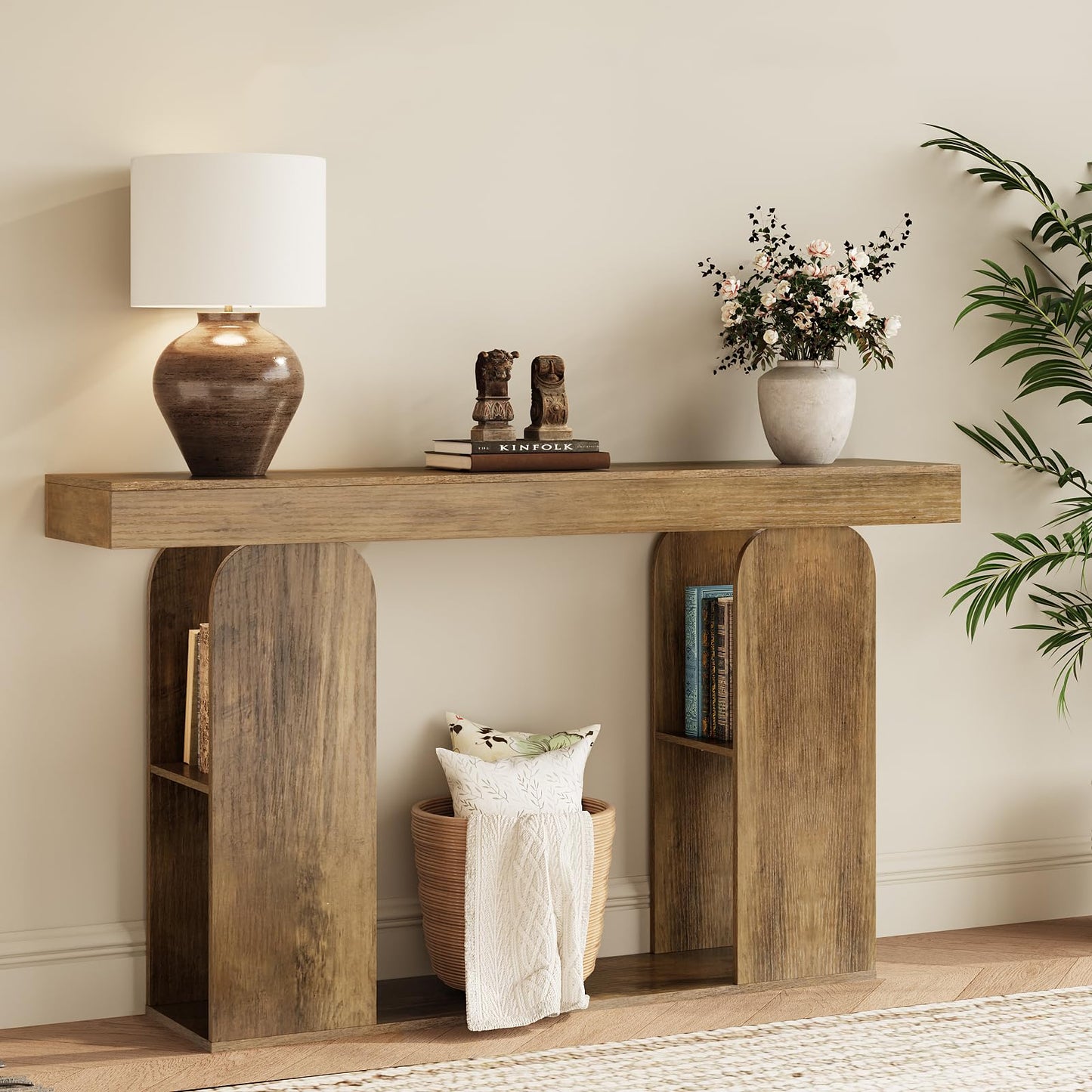 Tohomeor 54 Inch Long Console Table, Farmhouse Entryway Table Wood Narrow Sofa Table Behind Couch, Hallway Accent Table Furniture for Living Room, Foyer, Retro Brown