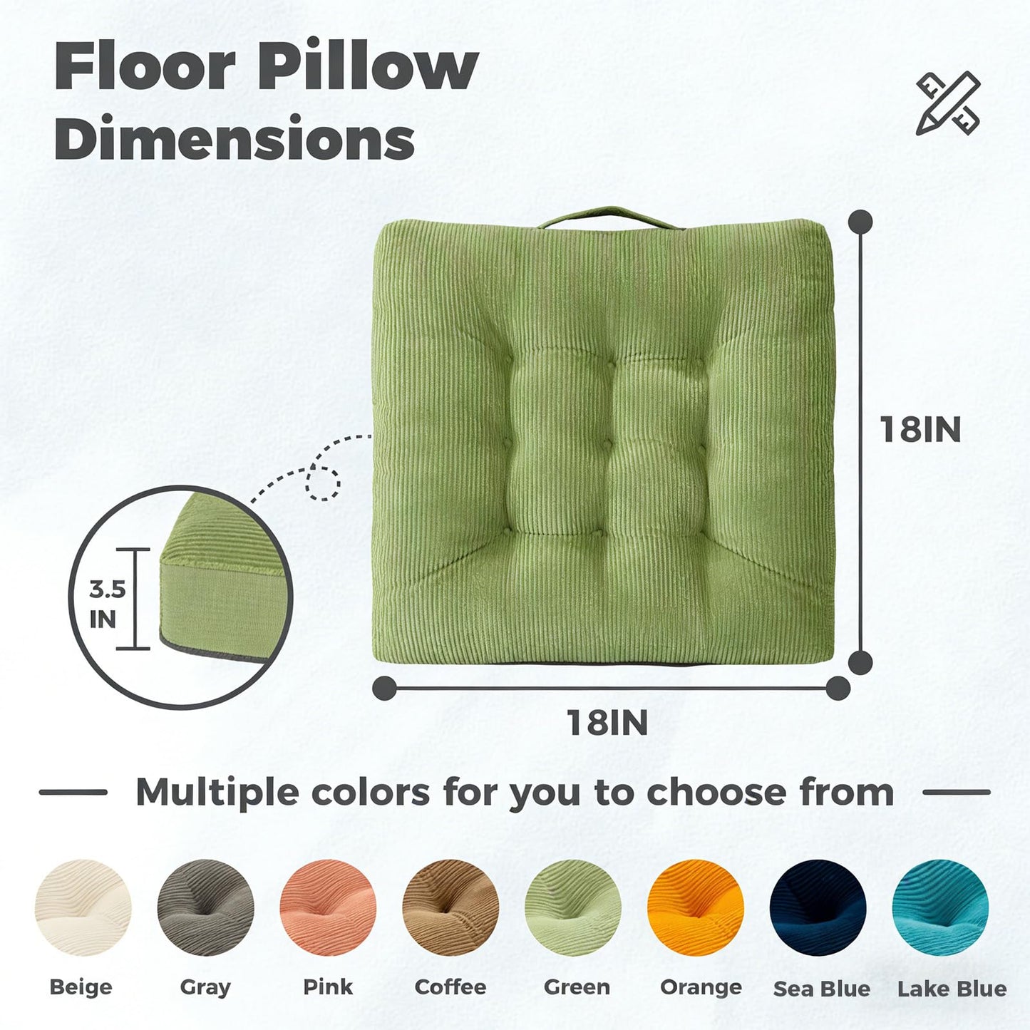 Cyditan Beige Floor Cushion Floor Sitting Cushions Tufted Velvet Portable Seat Cushions with Handle, 18x18 Inch Set of 2, Machine Washable Chair Pads for Kitchen Dining Room Patio Seats