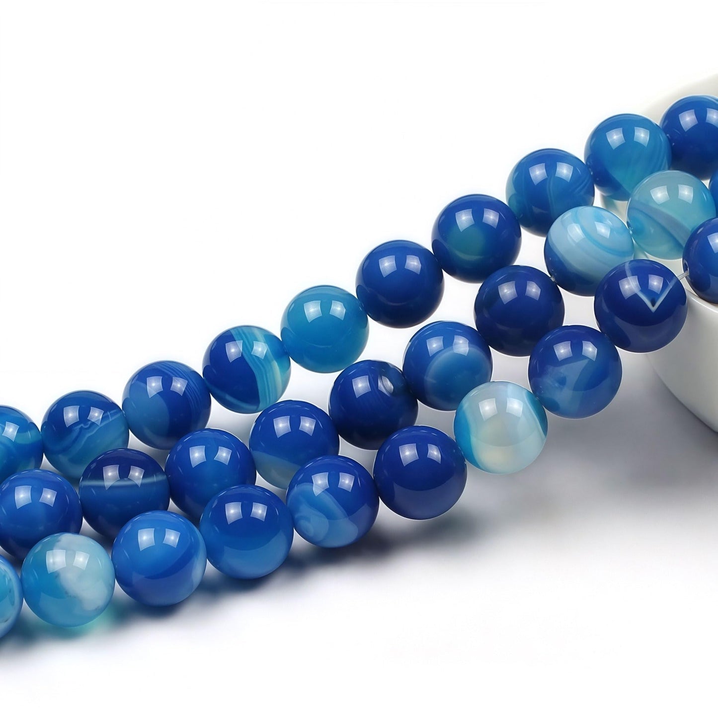 MJDCB Natural Stone Beads Blue Striped Agate Round Loose Beads for Jewelry Making DIY Bracelet Necklace (8mm)