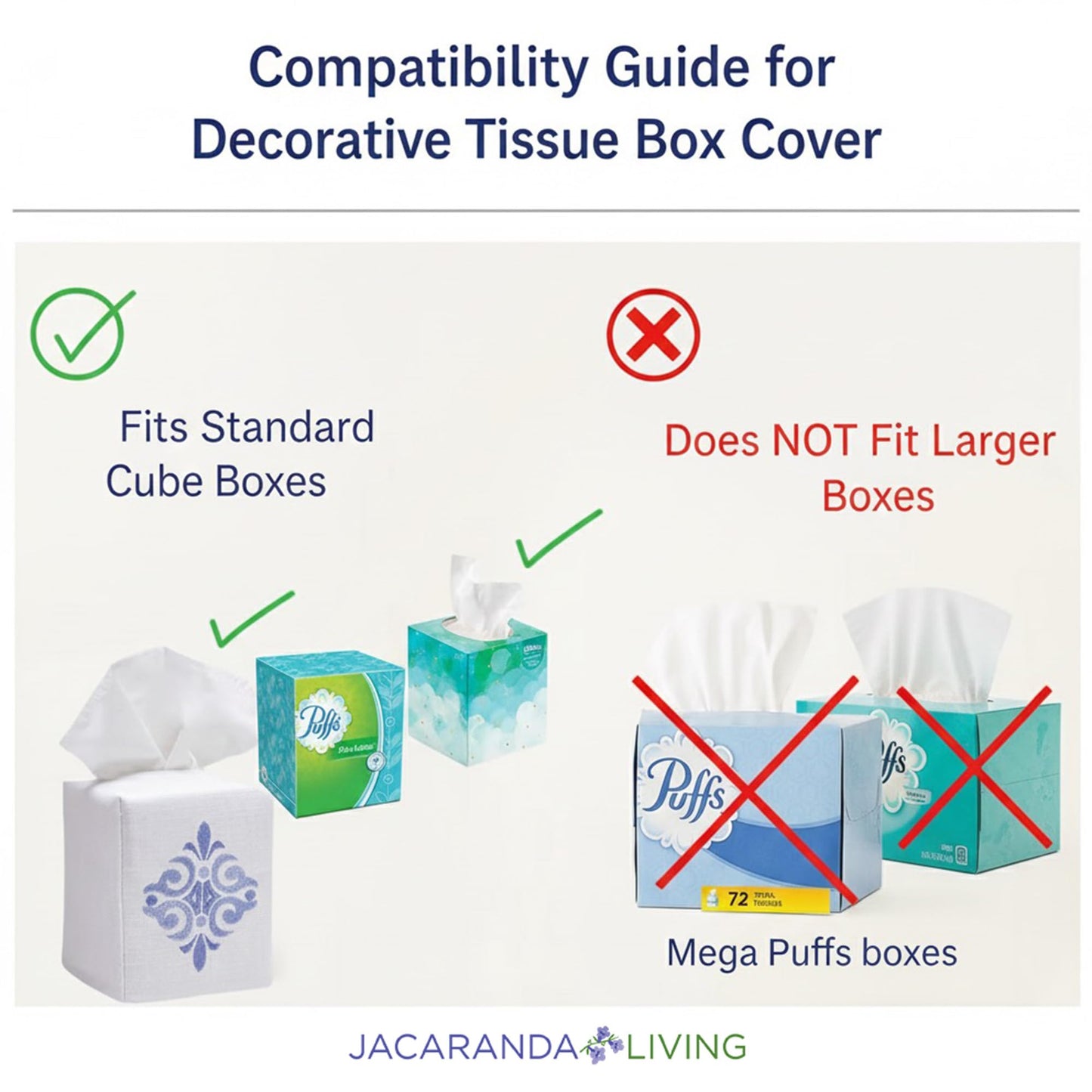 Jacaranda Living Square Tissue Box Cover, Linen/Cotton Fabric Tissue Holder, Decorative Cloth Tissue Cube Cover, Scrolls Design Amalfi Scroll, Blue