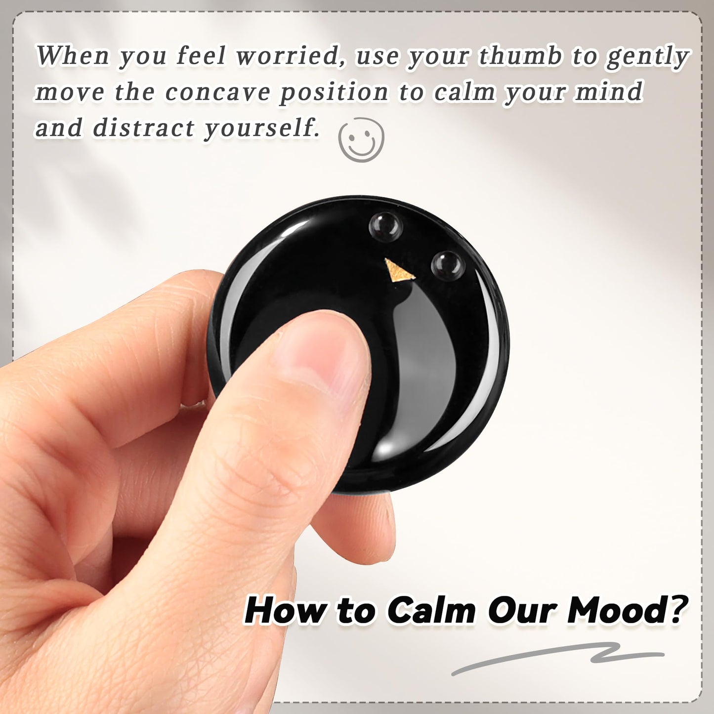 ZHIYUXI Black Obsidian Crystal Emotional Support Worry Stones for Anxiety Stress Relief Gifts Anxiety Relief Items Encouragement Gifts for Women Smile Worry Stones Inspirational Gifts for Men