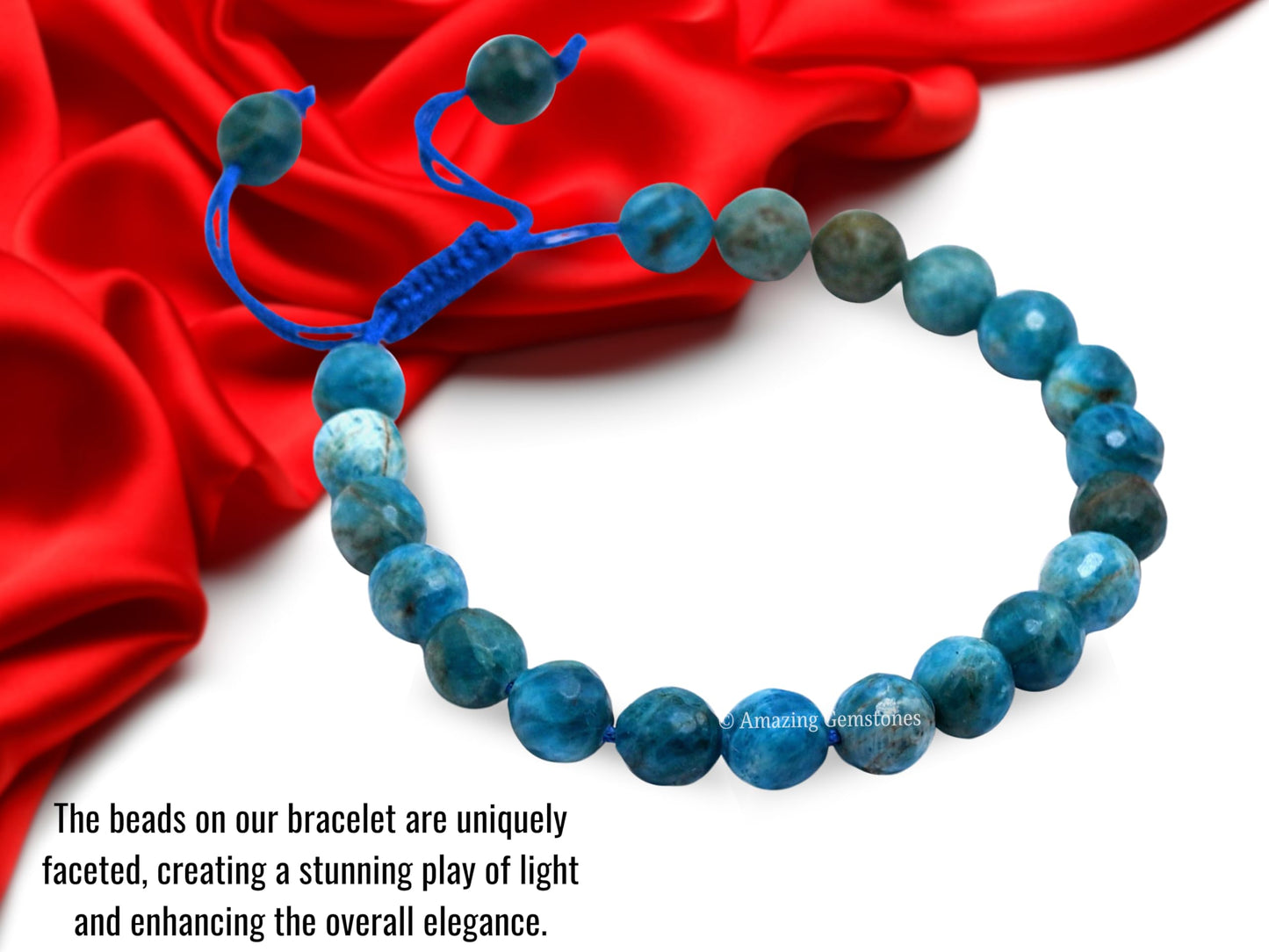 Amazing Gemstone Apatite Bracelet for Women - Chakra Mens Bracelet Protection Crystals and Healing Stones - Faceted Beaded Blessing Bracelet Spiritual Meditation Gift Christmas Stocking (Adjustable)