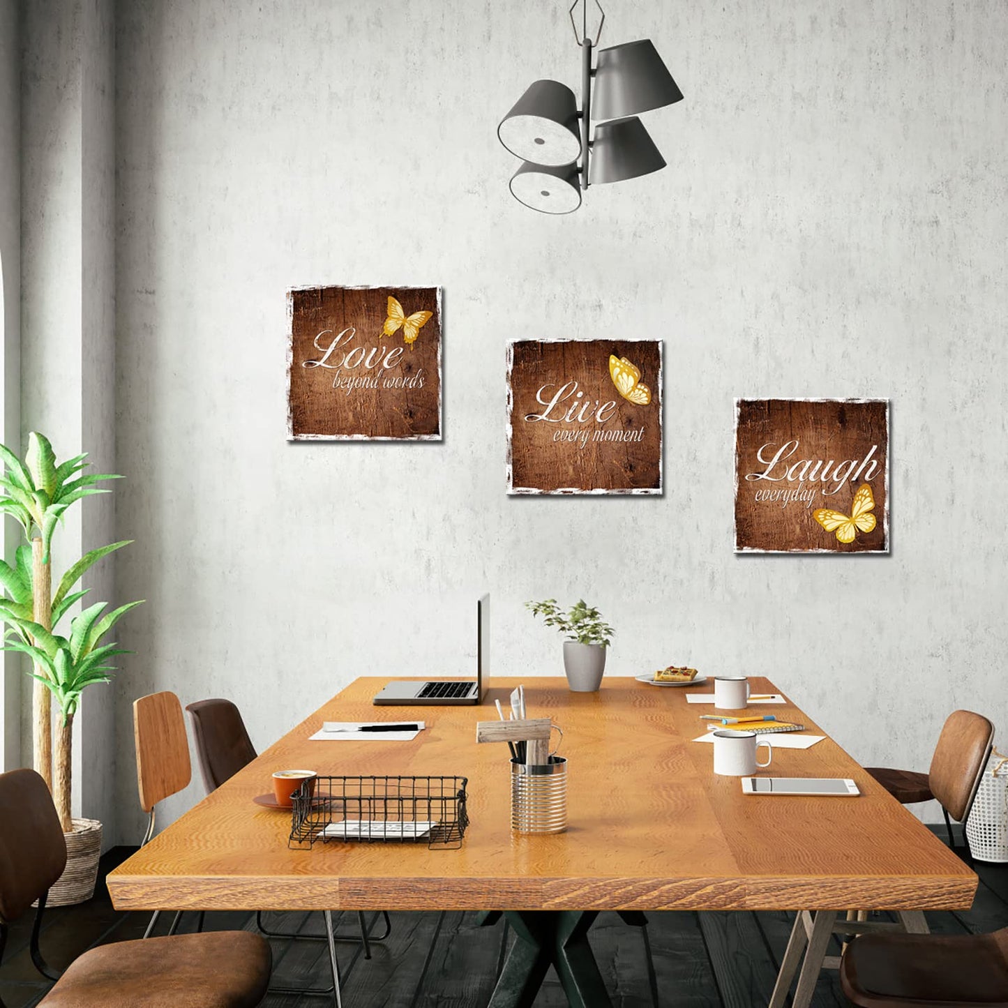 RyounoArt 3 Pieces Live Laugh Love Canvas Wall Art Inspirational Quotes Poster Painting Brown Picture for Living Room Bedroom Kitchen Decoration Ready to Hang