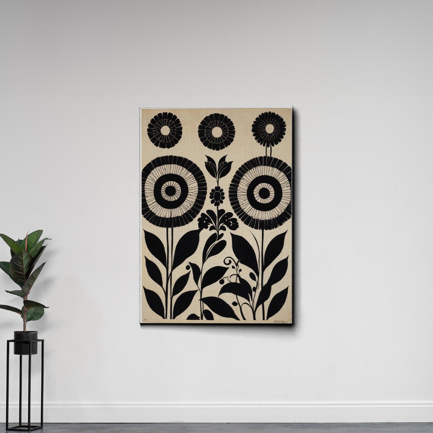 Canvas Print Scandinavian Folk Art Black and Beige Abstract Botanical Wall Art for Scandinavian Home Decor Canvas, Decor