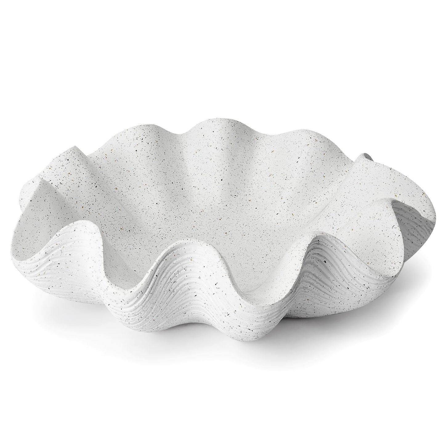 KEWOOL Scalloped Decorative Bowl Home Decor - 12.6" Modern Handicraft Large Shell Ruffle Decorative Fruit Bowl for Kitchen Counter, Chic Key Tray for Entryway Table, Artificial Stone White