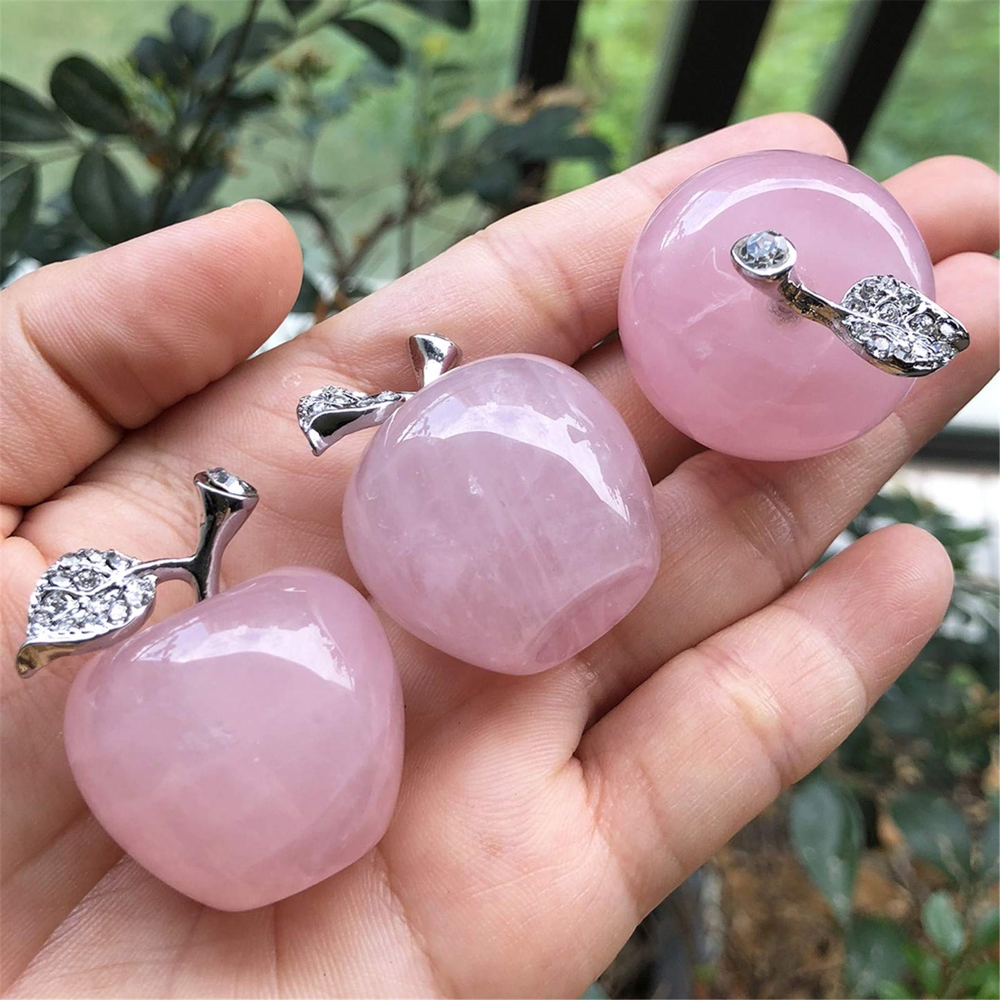 Fekuar Neyisaa Rose Quartz Crystal Apple Decor, Healing Crystals Pocket Stone Fruit Figurine Craft Home Decoration 30mm