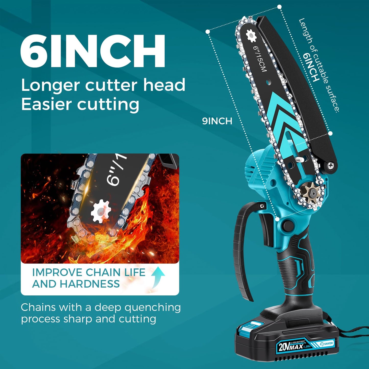 Saker Mini Chainsaw,6 Inch Portable Electric Chainsaw Cordless, Small Handheld Chain saw for Tree Branches,Courtyard, Household and Garden,Father Day Gift for Men Husband Women