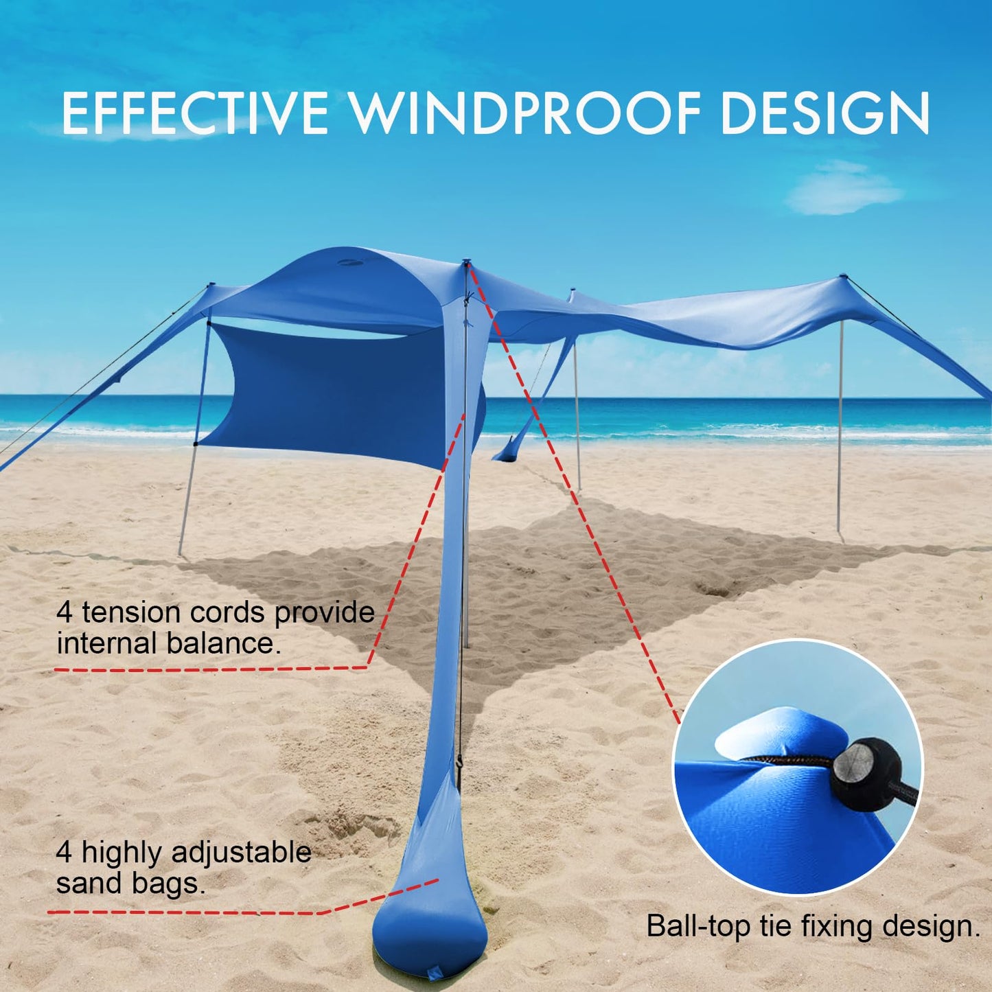 Beach Canopy Tent Shade with Sidewalls 10x10FT, 6.6FT Tall, UPF50+ Sun Shelter, Windproof & Water Resistant, Includes Guylines Sand Shovel Stability Poles, Easy Up for Beach Outdoor Camping Backyard