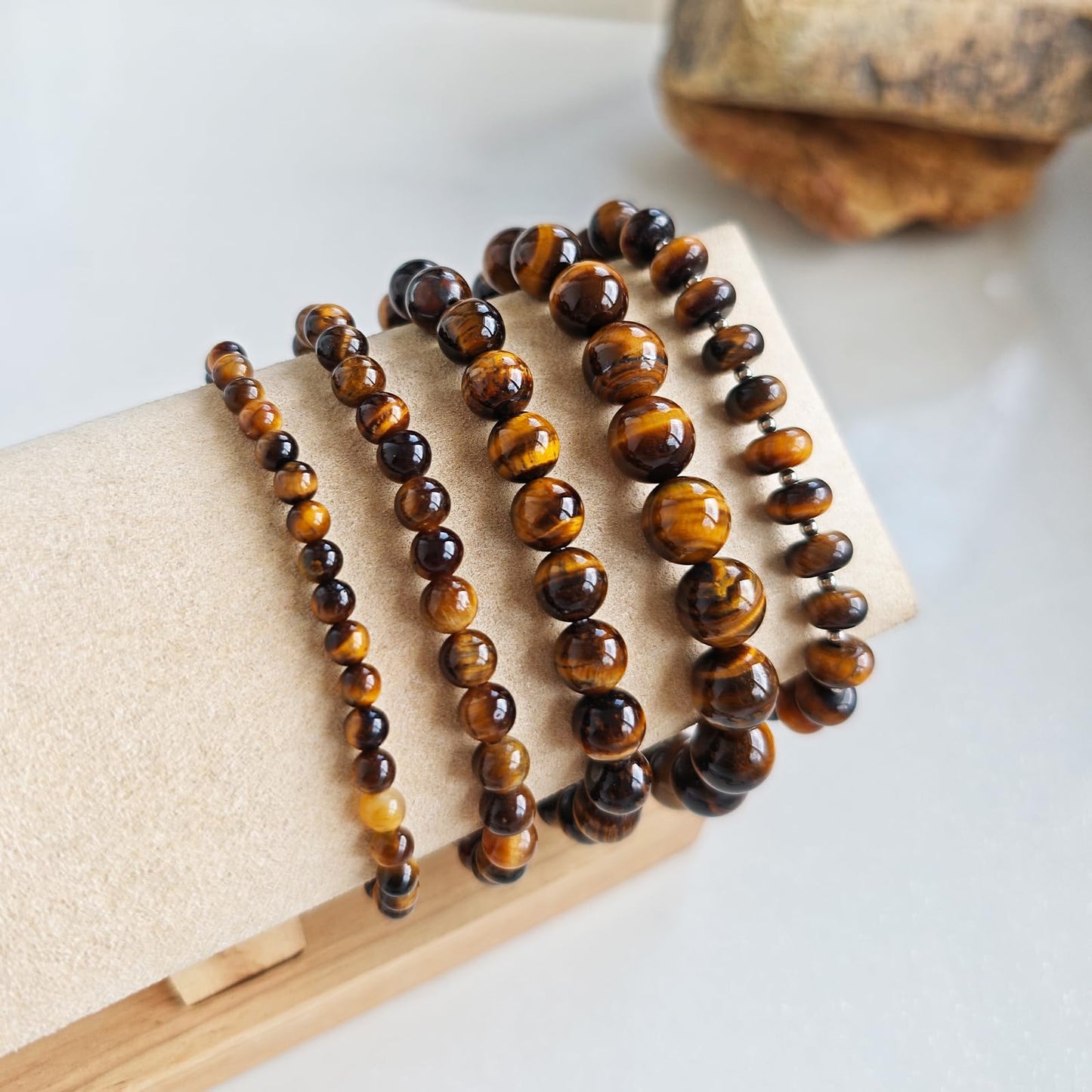 CHCCOYE 6mm Natural Healing Gemstone Bracelet Handmade Yoga Stretch Elastic Bracelet Stress Relief Crystal Jewelry for Men and Women (6mm, Yellow Tiger's Eye)