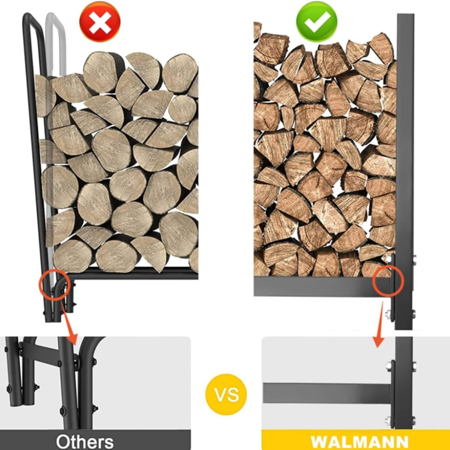 WALMANN 6 ft Firewood Rack with Cover, Heavy Duty Log Rack With Weather Resistant 600D Oxford Fabric Cover, Indoor/Outdoor Wood Holder for Firewood