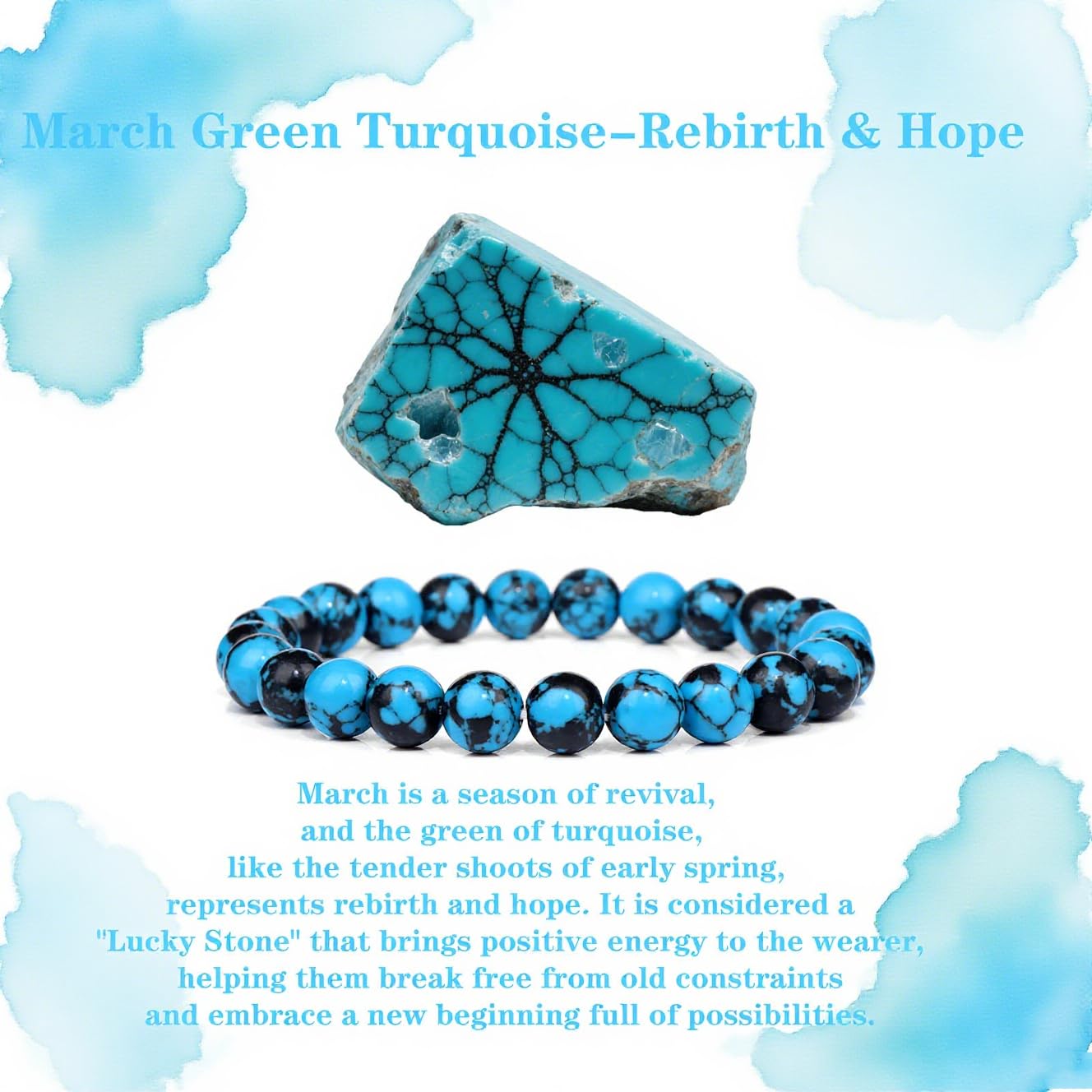 Crgwxzl March Birthstone Bracelets for Women Men,Healing Crystal Protection Stone Green Turquoise Beads Bracelet,String Wrap Zodiac Month Bracelets Birthday Jewelry Gifts