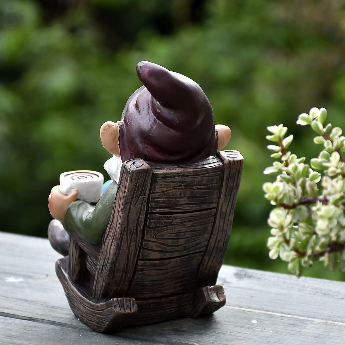 OwMell Gnome Statue for Garden, Drinking Gnome Figurine Ornament for Outdoor Patio Yard Lawn Decor 7" - Coffee
