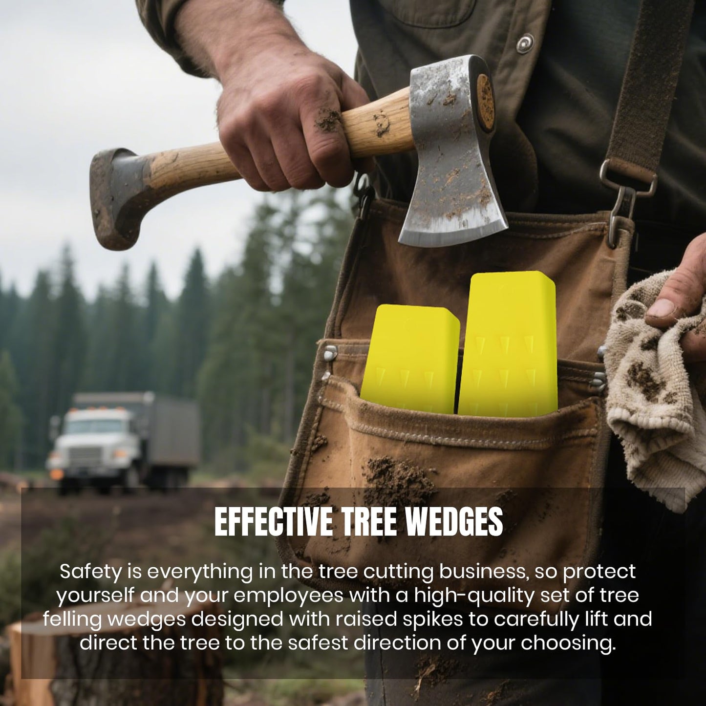 6 Pack Tree Felling Wedges with Spikes for Safe Tree Cutting – 3 Each of 8” and 5.5” Wedges with Storage Bag; 6 Felling Dogs to Guide Trees Stabilize and Safely to Ground for Loggers and Fallers