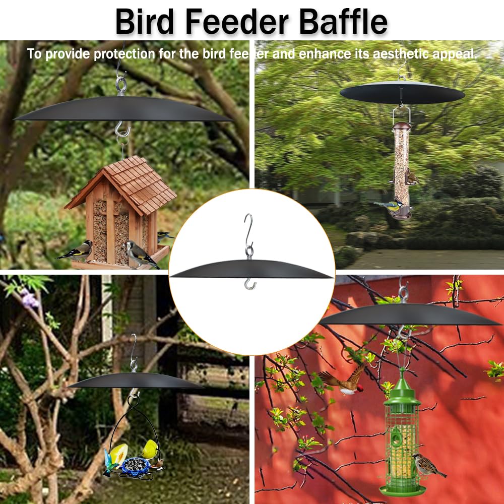 Bird Feeder Baffle, Guard for Bird Houses,13 inch Metal Hanging Baffle Weather Guard Cover for Outside Black