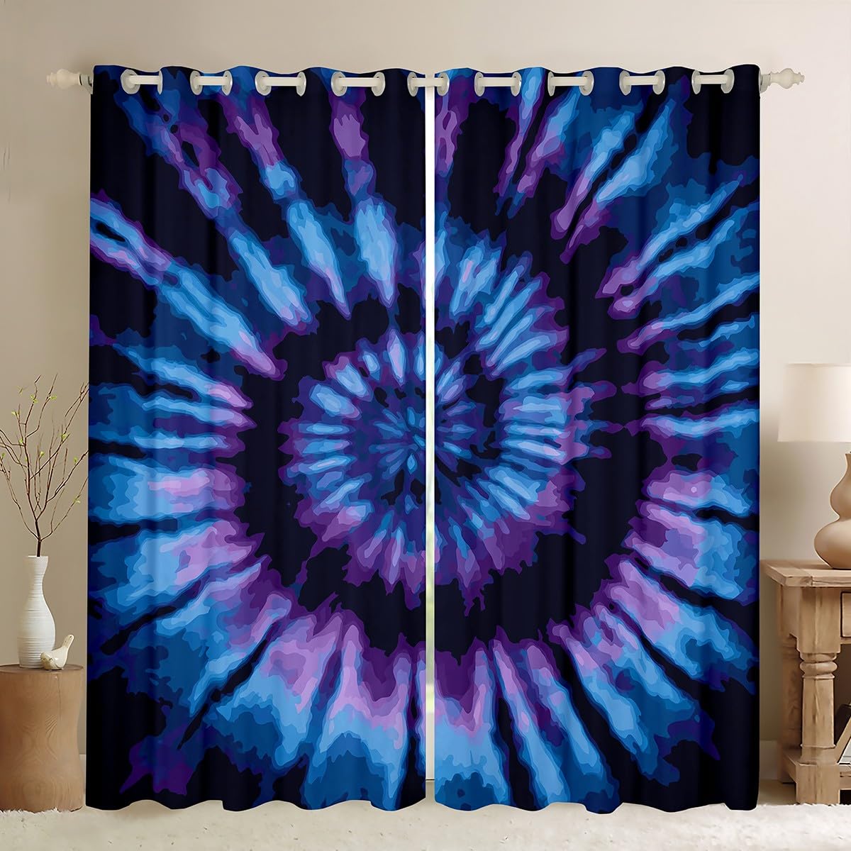 Erosebridal Tie Dye Darkening Curtains Blue Spiral Blackout Curtains Swirl Shape Window Drapes 42"x90",2 Panels Kids Boys Girls Teens Window Treatments