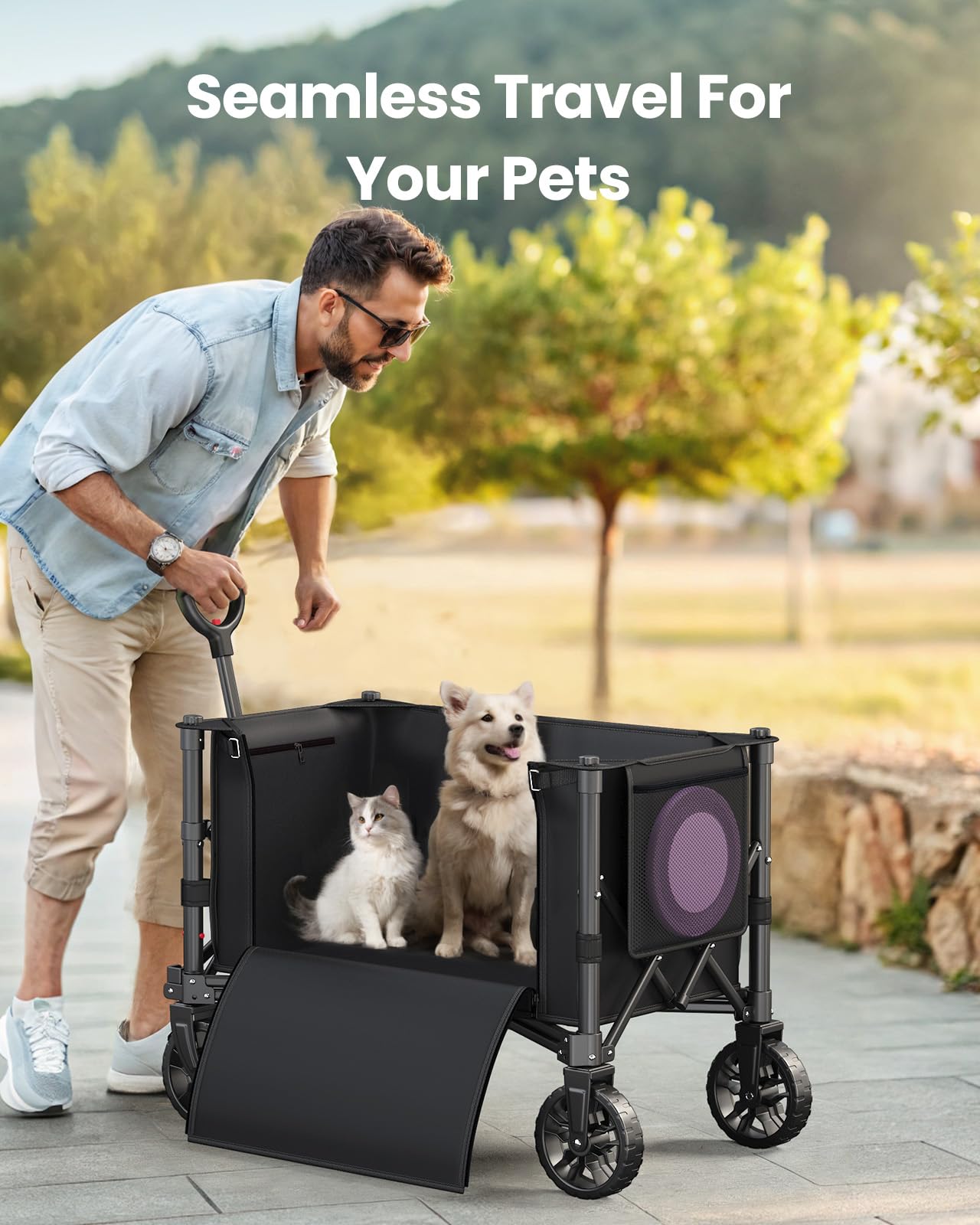 Wagons Carts Foldable, Collapsible Wagon Cart with 220 lbs Max Load and Expandable Storage Space, Heavy-Duty Foldable Wagon Cart with Wheels for Groceries, Shopping, Sport, Beach, Garden and Camping