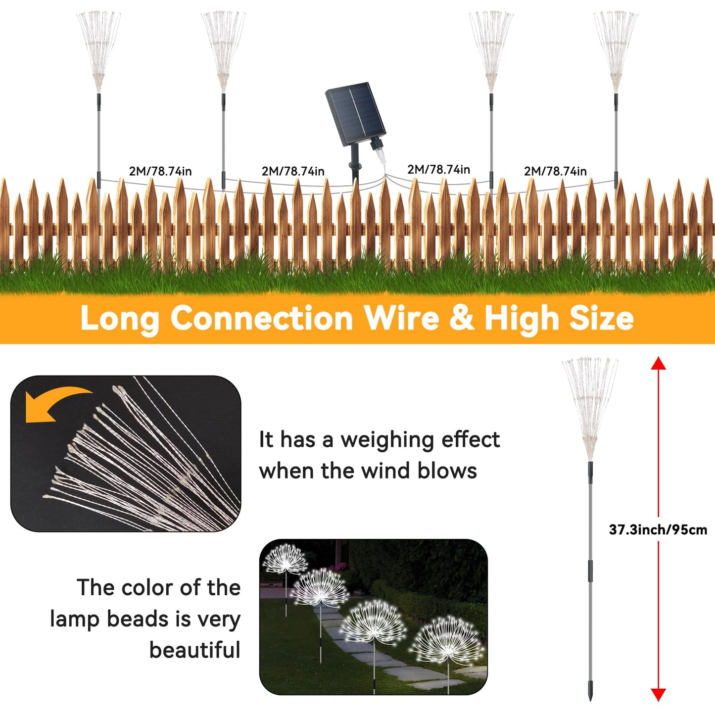 Slyuexu Solar Garden Lights Outdoor Waterproof, 4 Pack Total 480 LED Solar Firework Lights Decorative with 8 Lighting Modes Outside for Yard Pathway Flowerbed Decor, White