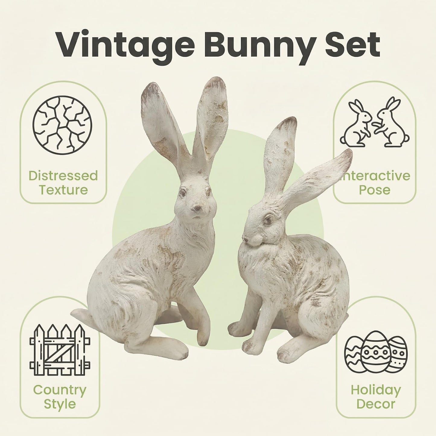 YimiBloss Easter Bunny Decorations Set of 2, 10 Inch Large Distressed Resin Rabbit Figurines, Spring Home Decor for Outdoor, Yard, Garden, Table，Farmhouse & Rustic Bunny Statues Decor Gifts (Large)