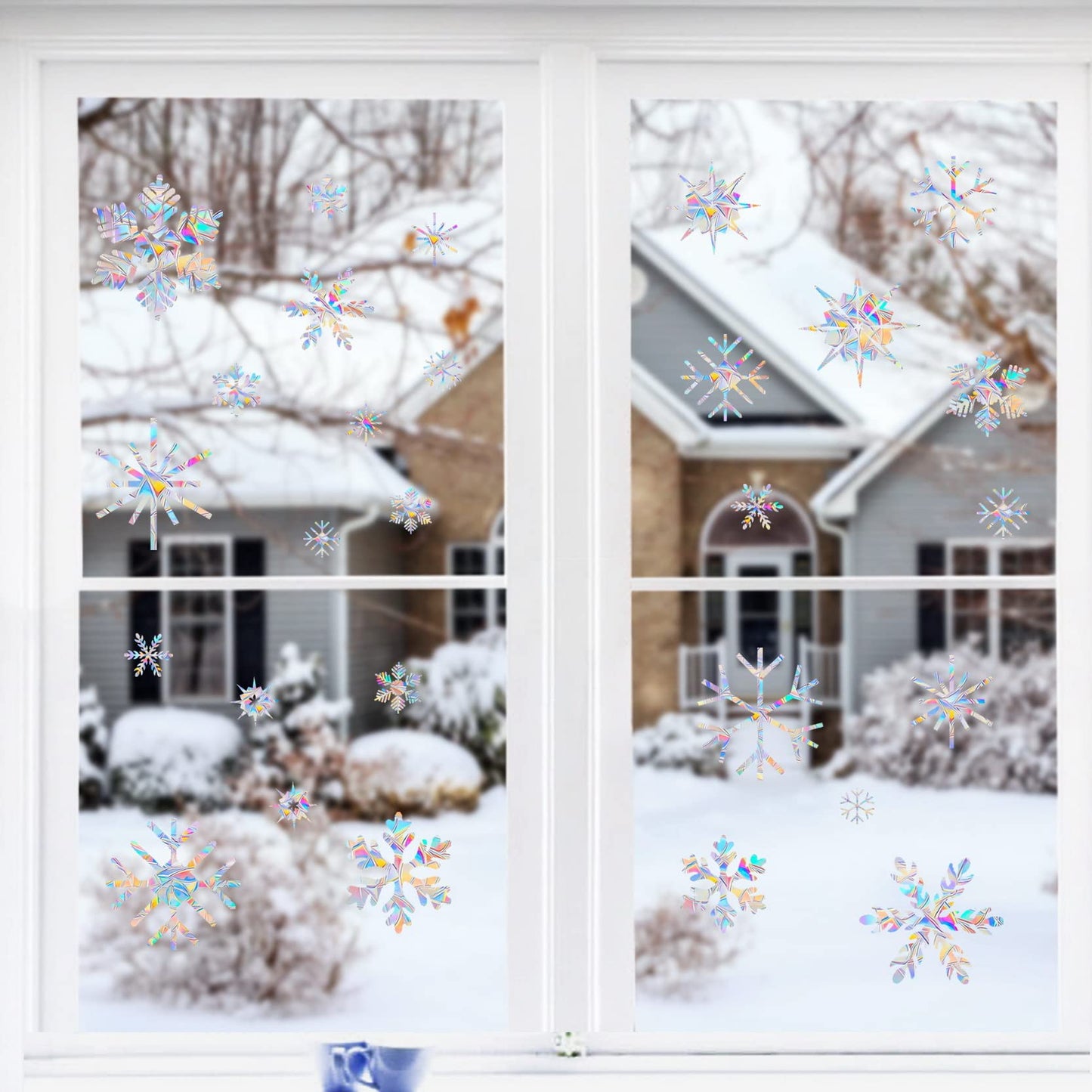 Window Decals for Glass Windows,Anti-Collision Clings to Save Birds from Window Collisions,Non Adhesive Prismatic Window Clings, Rainbow Stickers,Christmas Snowflake Window Clings,(28pcs)