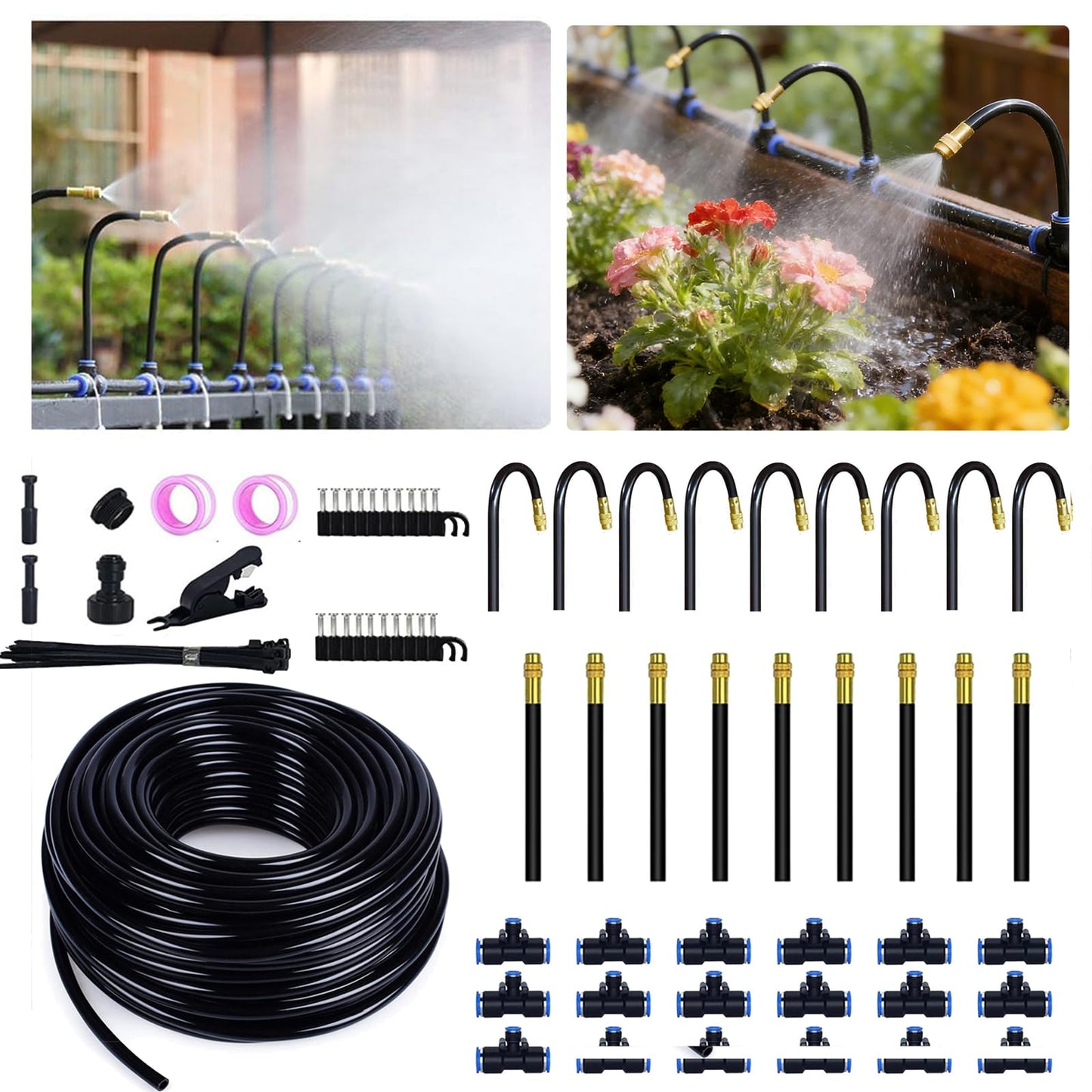 DOLANSTO 50ft Drip Irrigation System with 18pcs 360° Adjustable Misting Sprinkler Kit, Garden Watering System for Raised Bed, Greenhouse, Patio, Yard - DIY Plant Mist Sprayer Kit
