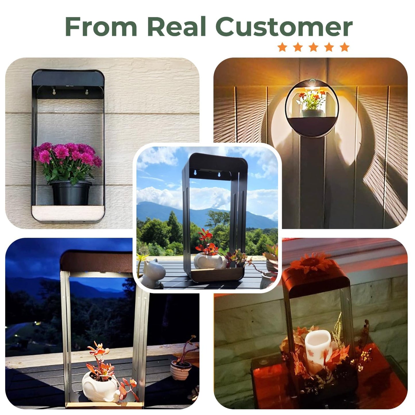 Grand patio Outdoor Solar Wall Sconce Shelf Planter, Decor LED Waterproof Wall Light Lamp with Woodgrain for Patio, Porch, Solar Energy, Black (S-Rectangle)
