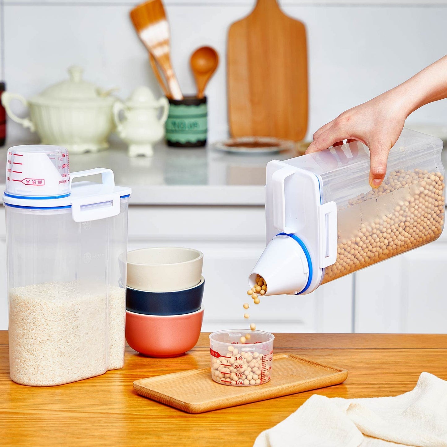 Suclain 6 Pcs Rice Airtight Storage Container 3 to 5Lbs with Pour Spout,Measuring Cup Food Storage Holder Dispenser for Oatmeal Flour Grain & Pet Cat Dog Food Container