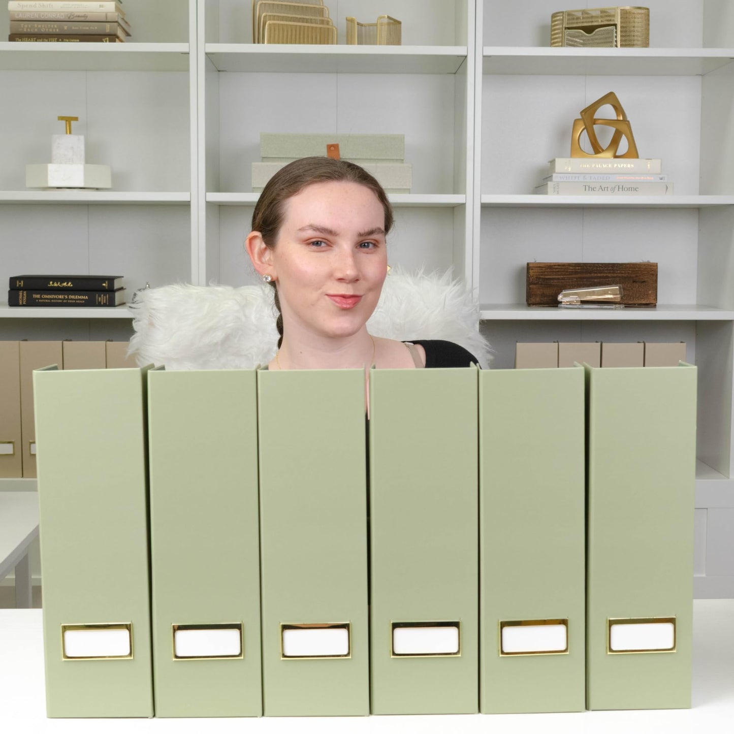 BLU MONACO | Set of 6 Foldable Magazine File Holders in Earth Green | Heavy-Duty Vertical File Organizers with Label Holders | Desk Organizer Set for Paperwork, Documents & Office Storage