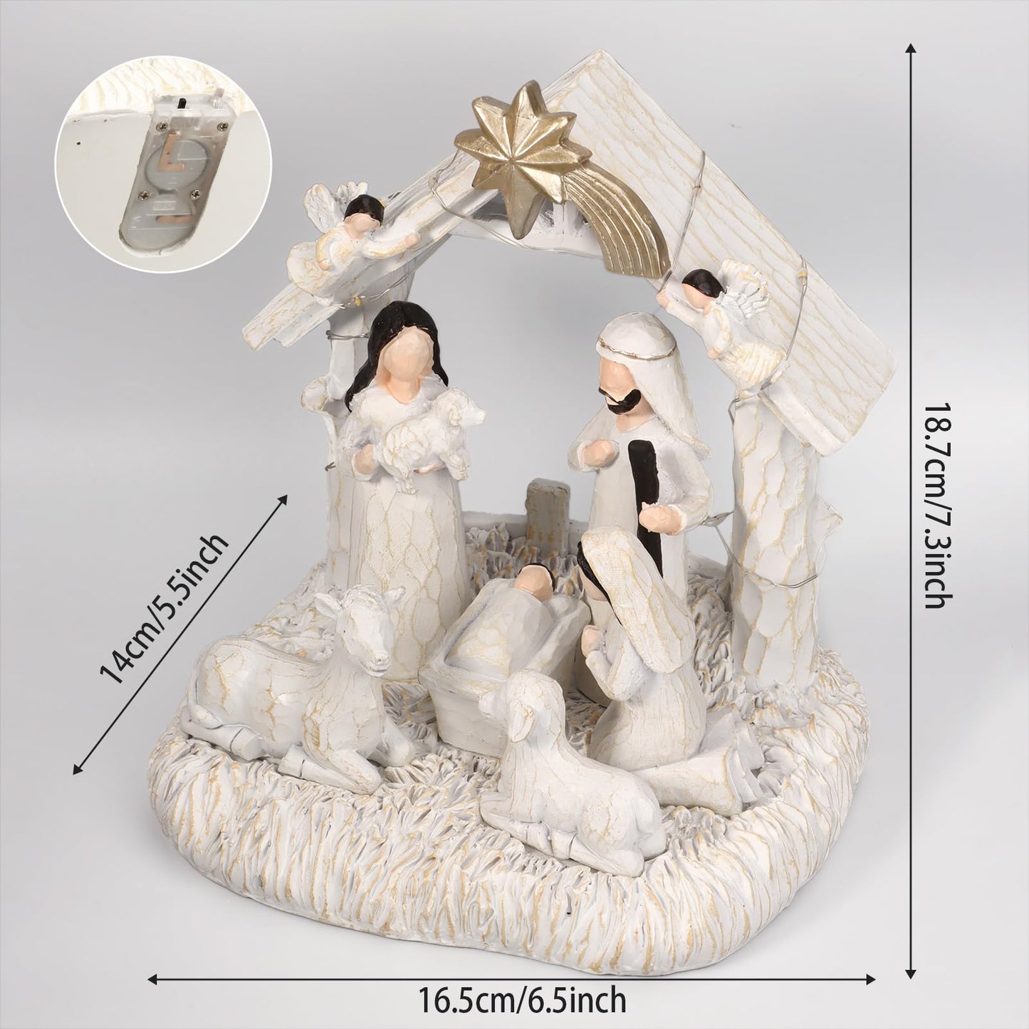 EBINGMIMA Nativity Set with LED Lights, Nativity Scene with Manger, Christmas Nativity Sets & Figures for Table Decoration