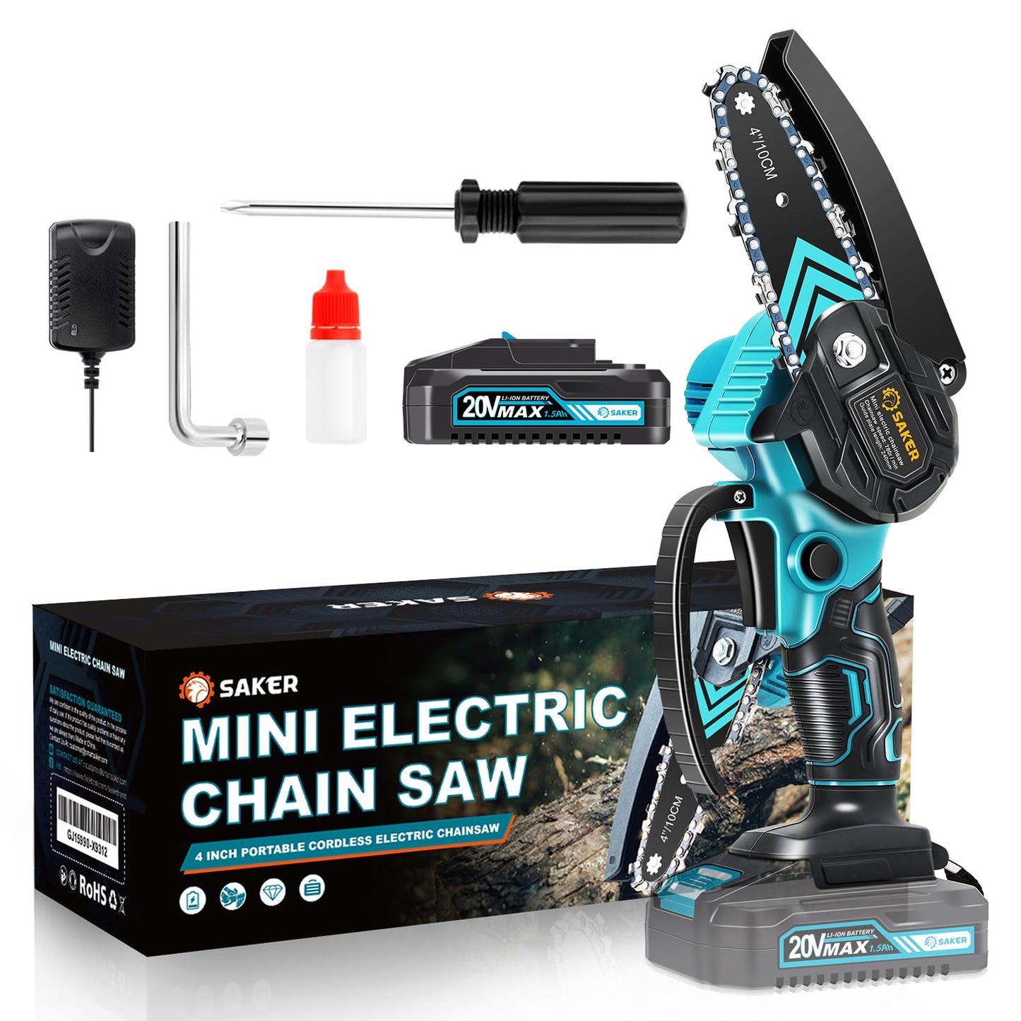 Saker Mini Chainsaw,Portable Electric Chainsaws Cordless,Handheld Chain Saw Pruning Shears Chain Saws for Tree Branches,Courtyard,Household and Garden,Father Day Gift for Men Dad Husband Women