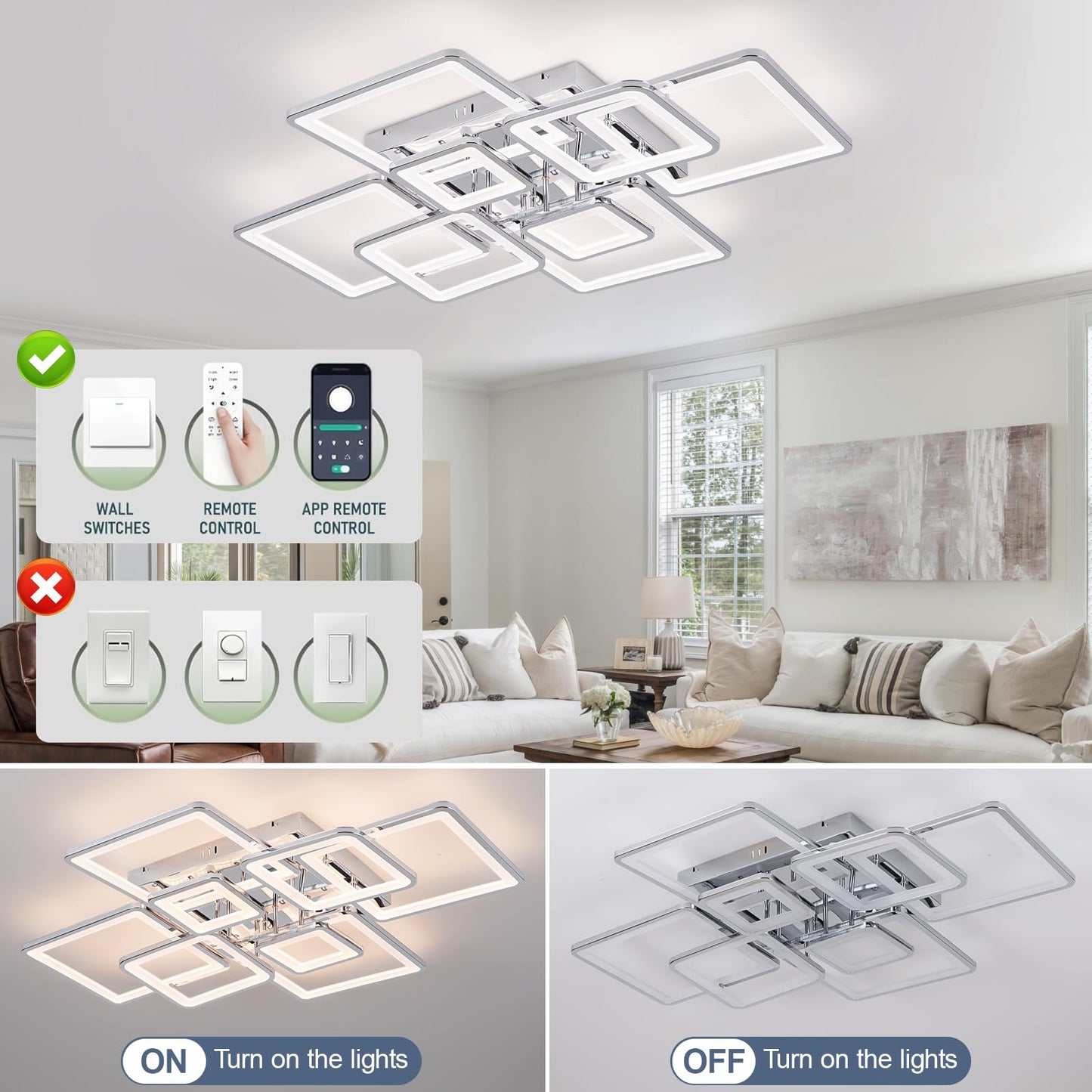 Vloitgol Modern Ceiling Light Fixtures Dimmable Flush Mount Modern Led Ceiling Light with Remote Control, Acrylic Ceiling Lighting Fixture for Living Room Dining Room Kitchen Ceiling Lamp