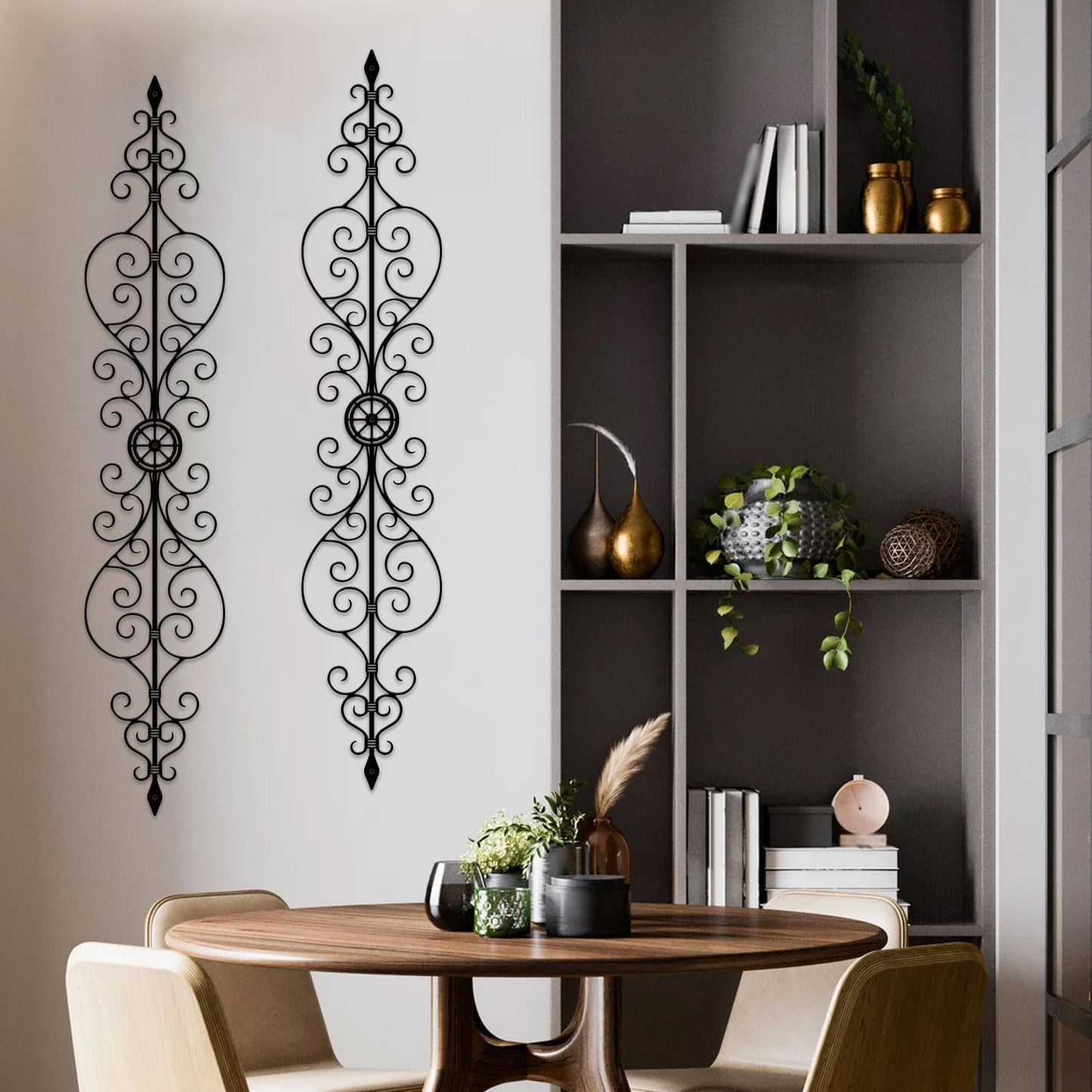 ruelen Metal Scroll Wall Decor Rustic Iron Wall Medallion Small Traditional Metal Scroll Wall Art for Home Living Room Front Porch Above Door Hallway Entryway Decoration