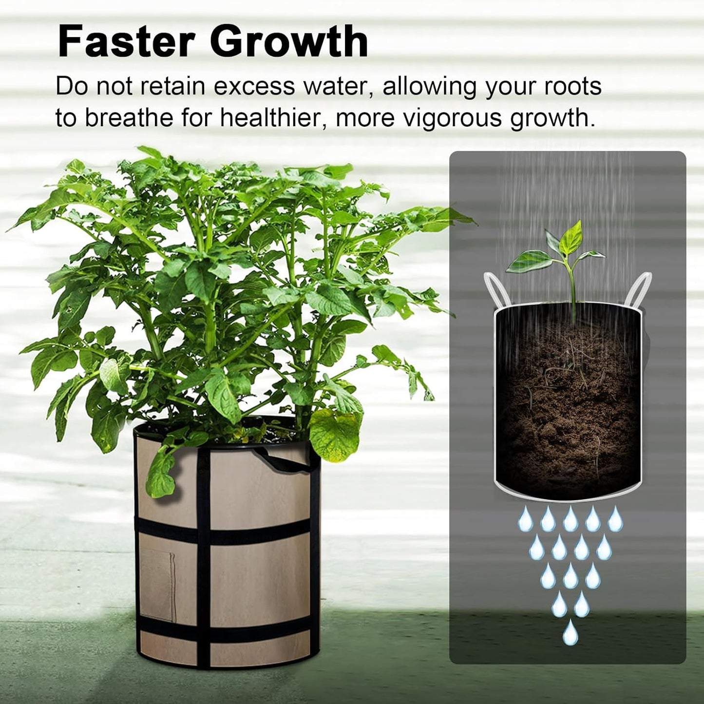 MEKOLIFE 10 Gallon Potato Grow Bags with Viewing Window, 300G Nonwoven Garden Planting Pots, Heavy-Duty Surround Handles for Gardening Supplies (6Pack Grow Bags)