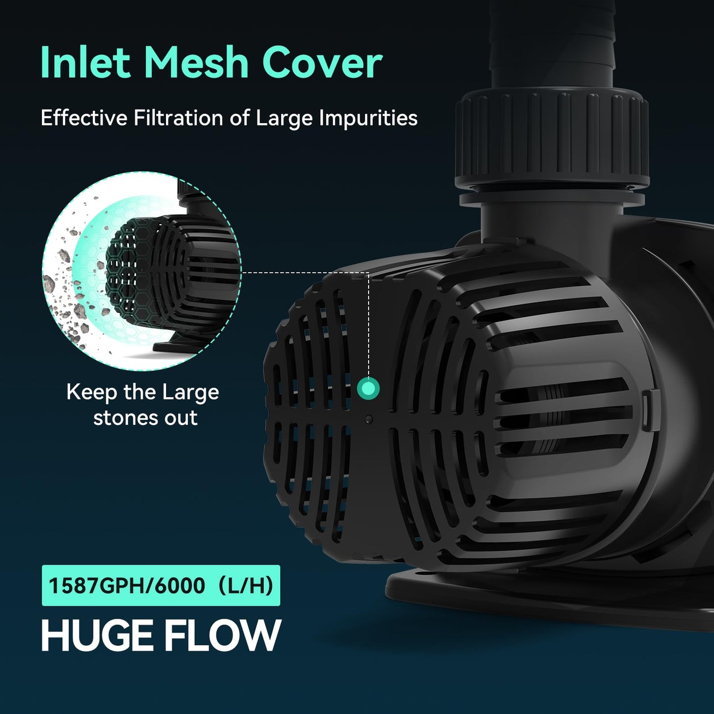 1587 GPH Pond Pump, 55W Submersible Water Pump with Control Panel, 16.5FT. Lift Height for Koi Pond Pool, Waterfall, Fish Tank, Aquarium, Hydroponic, Ultra Quiet, Barrier Bag & 16.5FT Power Cord