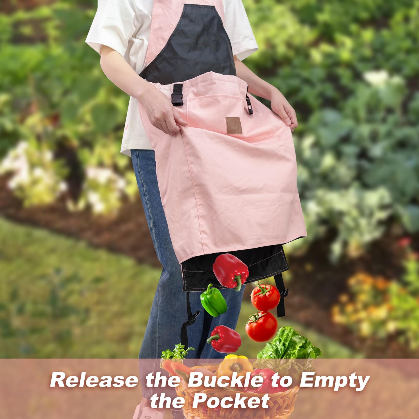 Berry&Bird Harvest Apron, Canvas Gardening Apron with Pockets and Harvesting Pouch Waterproof Harvesting Apron (Pink)