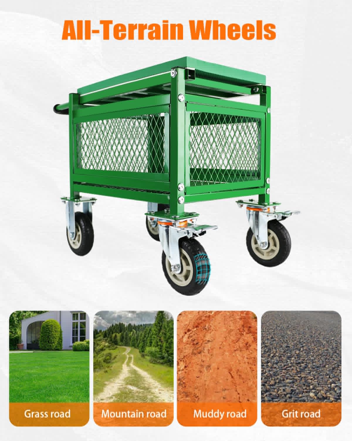 Ryansunoro Garden Seat with Cart and Wheels - Lockable 360 Swivel Wheels & Heavy-Duty - Foam Handle Grip, Large Mesh Storage Basket - Comfortable Garden Rolling Seat for Seniors, Patio, Lawn & Yard