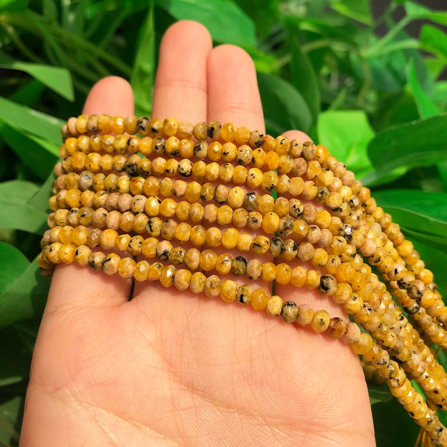 2 String 220PCS 3x5mm Natural Yellow Color Speckled Beads for Jewelry Making, Songxi Facted Loose Gemstone Beads for DIY Bracelet Necklace Making Supplies with Energy Healing Chakra Power
