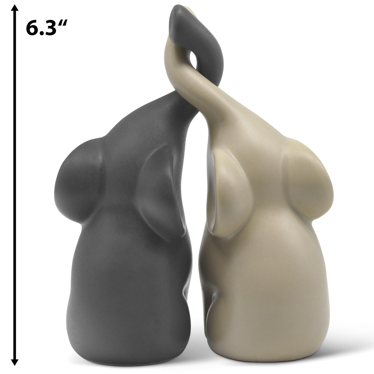 Vaudagio Loving Pair of Elephants in Beige & Grey - Modern Ceramic Sculpture - Figurine as a Set - Decoration Figure 6.3" high - Ornament Elephant in Love