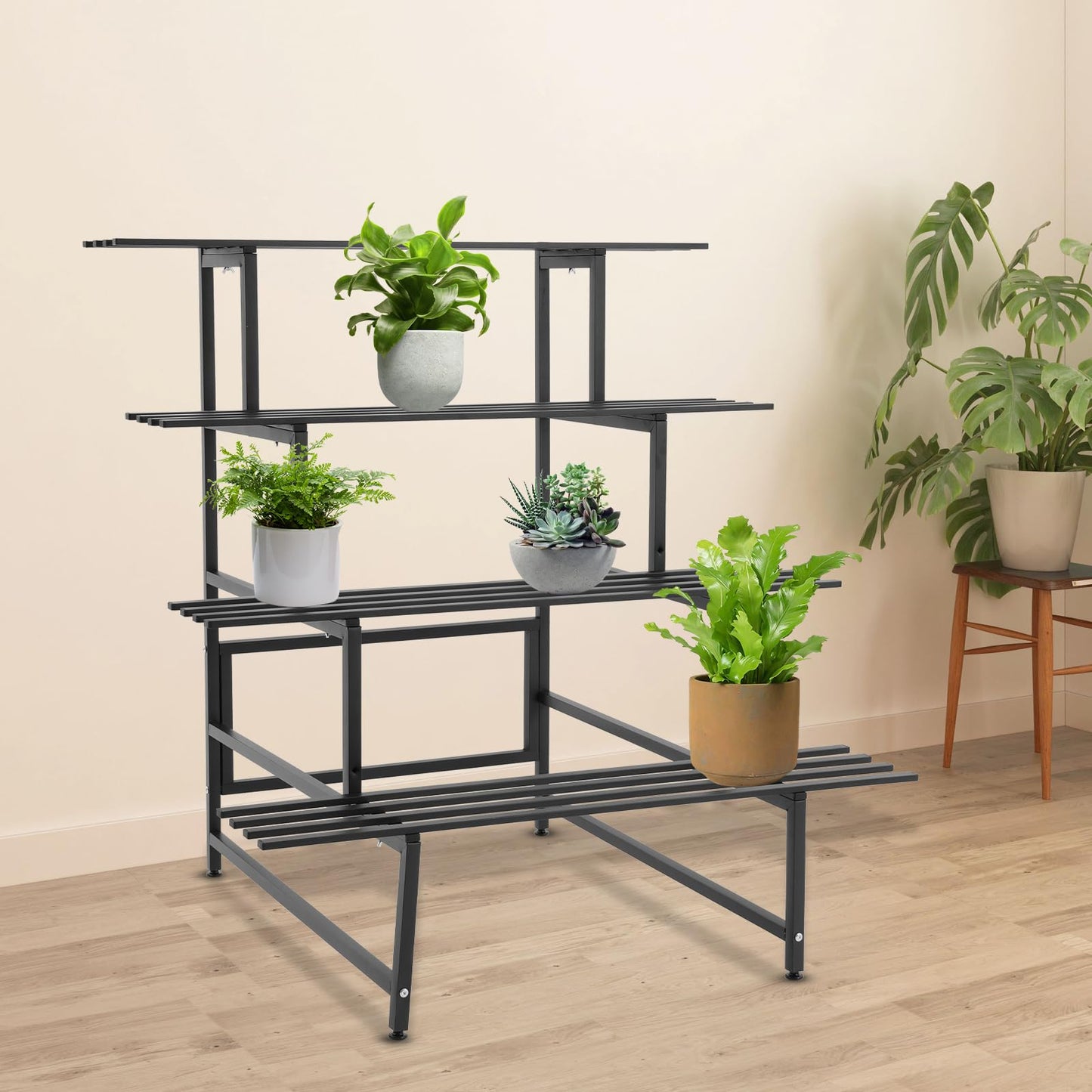 NeNchengLi 4 Tiers Iron Plant Stand Indoor Outdoor Black Planter Display Shelf Ladder Plant Shelf Indoor, Plant Stand 176Lbs Load-Bearing Capacity-For Garden, Patio, Balcony
