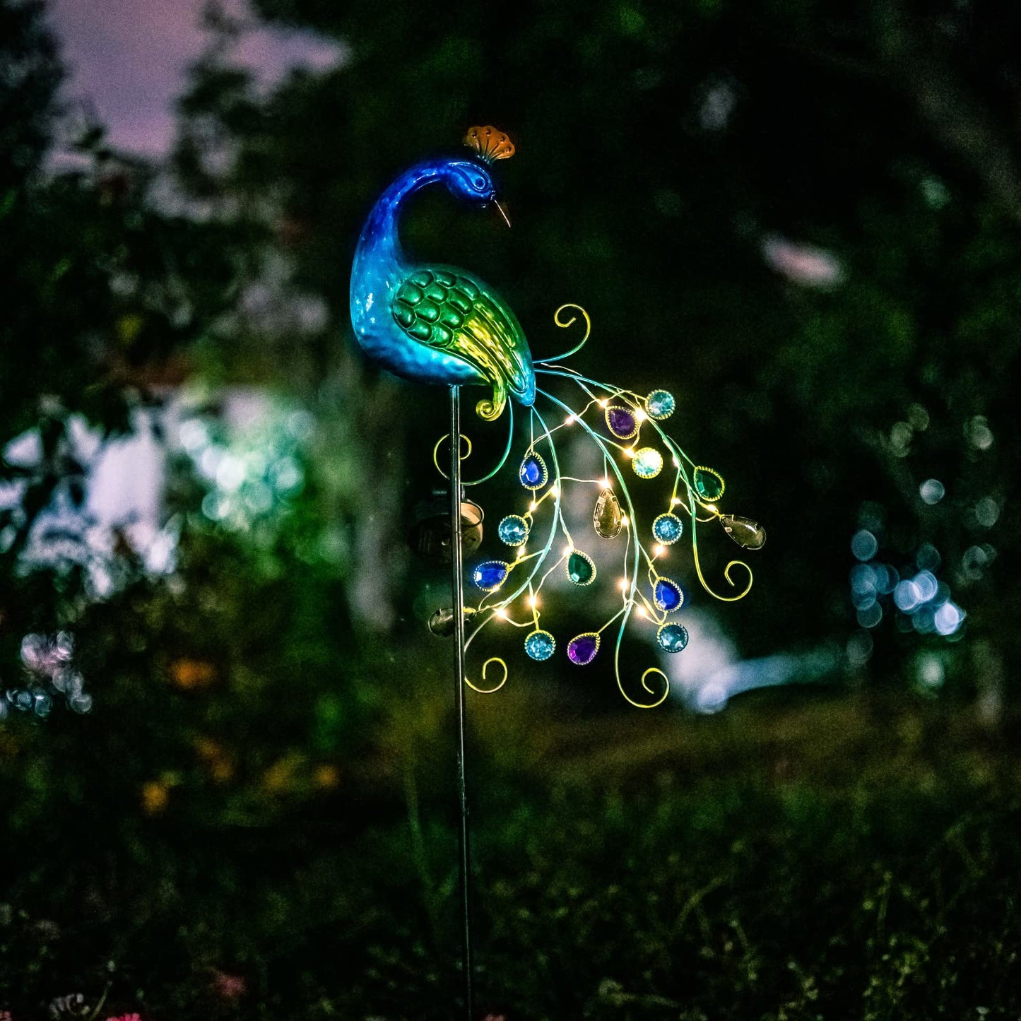 DREAMSOUL Metal Peacock Garden Solar Lights Outdoor Decorative Garden Stake Lights- Waterproof Peacock Solar Landscape LED Path Light Patio Yard Lawn Outside Decoration