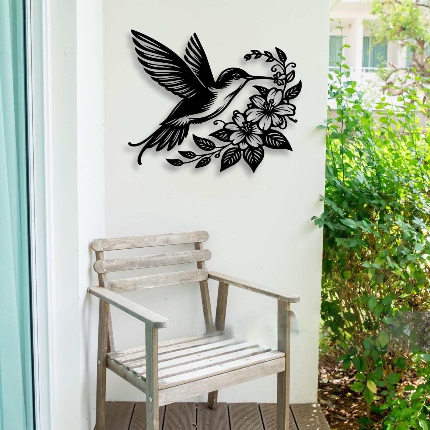 LIYOUYA Hummingbird Flower Metal Wall Decor - Rustic Farmhouse Room Decor Black Wall Art Home Decor for Living Room, Dining Room, Courtyard (Black)